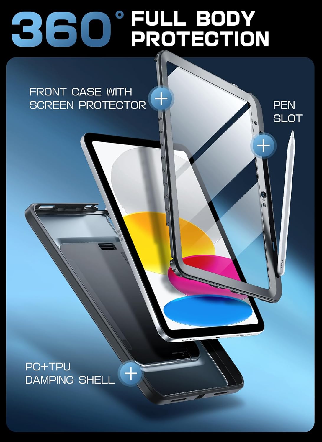 i-Blason Grip for iPad A16 11th Generation Case 11'' 2025/ iPad 10th Generation Case [Hand Strap] [Screen Protector] [Metal Stand & Pencil Holder] Full-Body Rugged Bumper Protective Cover (Black)