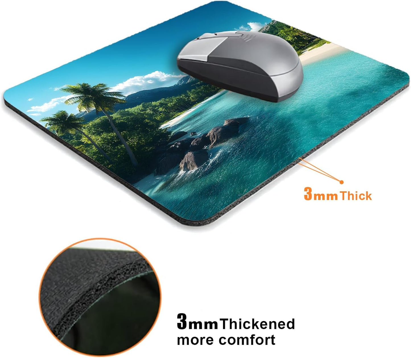 Aesthetic Beach Landscape Mouse Pads for Desk, Portable Wireless Computer Mouse pad Small Design with Women, Non-Slip Rubber Base Laptop Mousepad 9.5" x 7.9" Smooth Surface for Office & Travel
