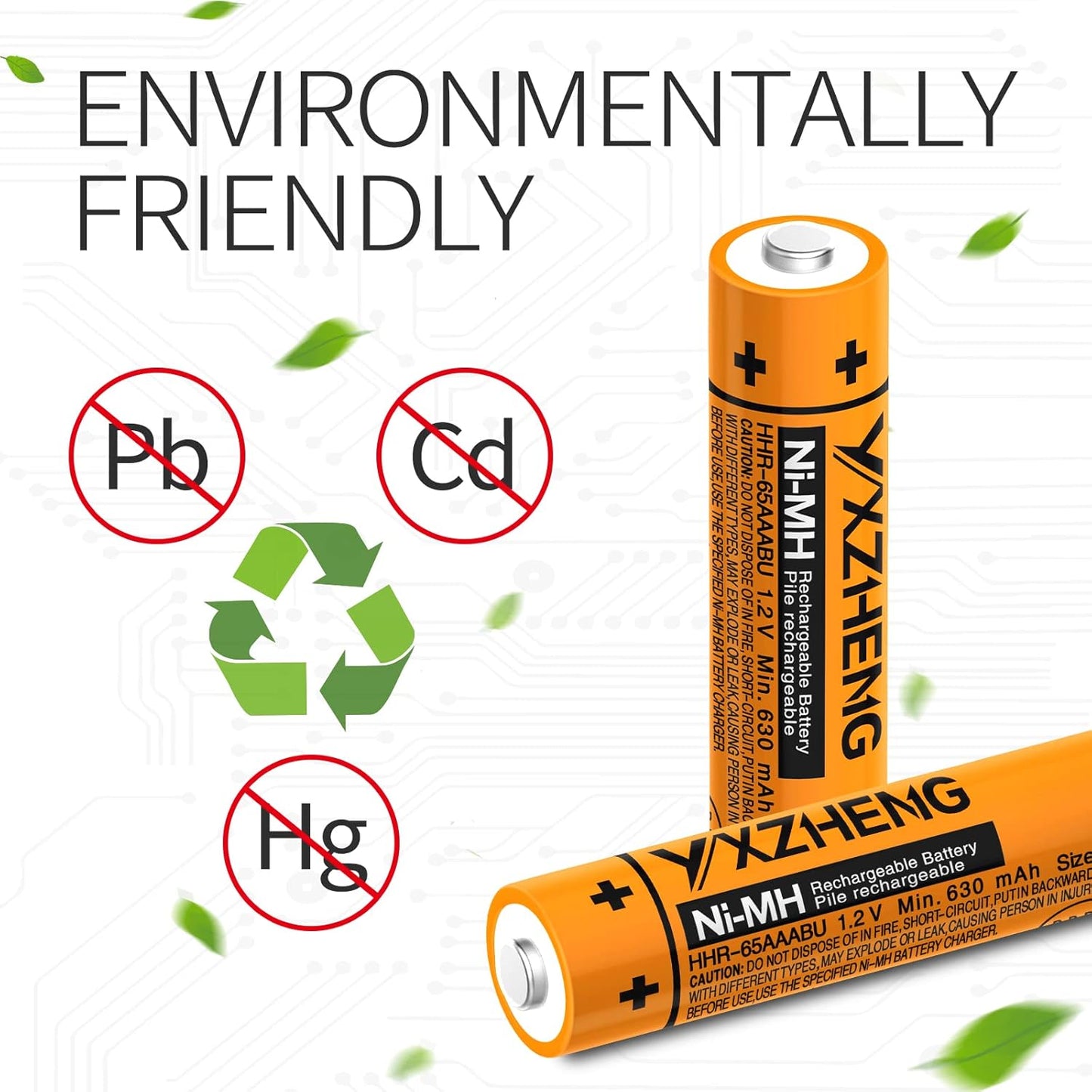 AAA Battery 8PCS 1.2V 630mAh NI-MH Rechargeable HHR-65AAABU for Panasonic Cordless Phone (8X HHR-65AAABU)