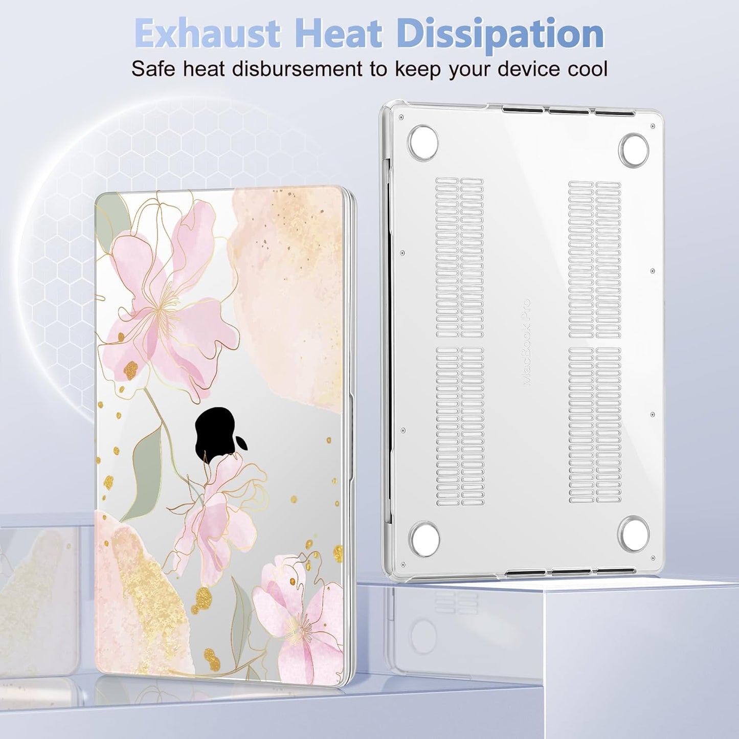 for MacBook Pro 16 inch Case 2021 2022 2023 2024 Release A3186 A3403 M4 A2991 M3 A2780 M2 A2485 M1 Pro/Max, Hard Shell Case with Screen Protector & Keyboard Cover, Gold Blossom Flowers