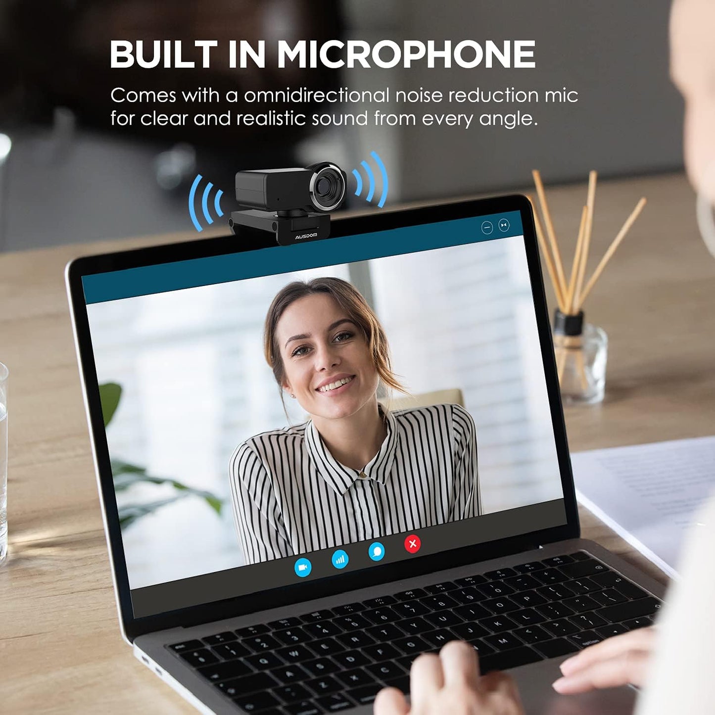 AUSDOM AW635 HD 1080p Webcam with Microphone, Plug & Play USB Streaming Webcam 60° Wide Angle with Low Light Correction for PC Mac Computer Laptop Online Class Zoom Webex Skype Google Meet Teams