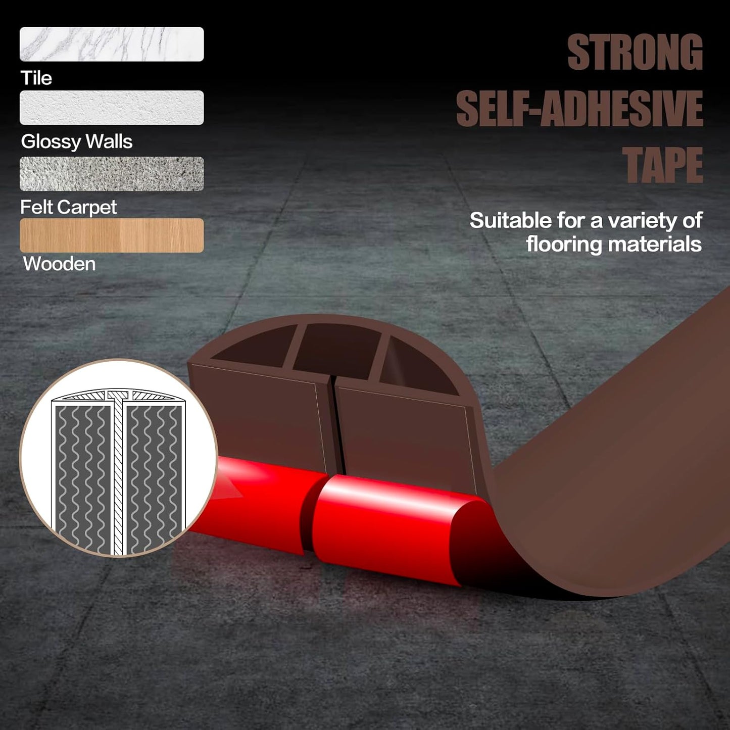 Floor Cord Cover Self Adhesive Cord Hider,3.3FT Cable Management, Extension Strip Protector for Wires, Prevent Cable Trips for Offices, Gyms, Exhibitions Cavity:0.51"(W) x 0.3"(H) Coffee