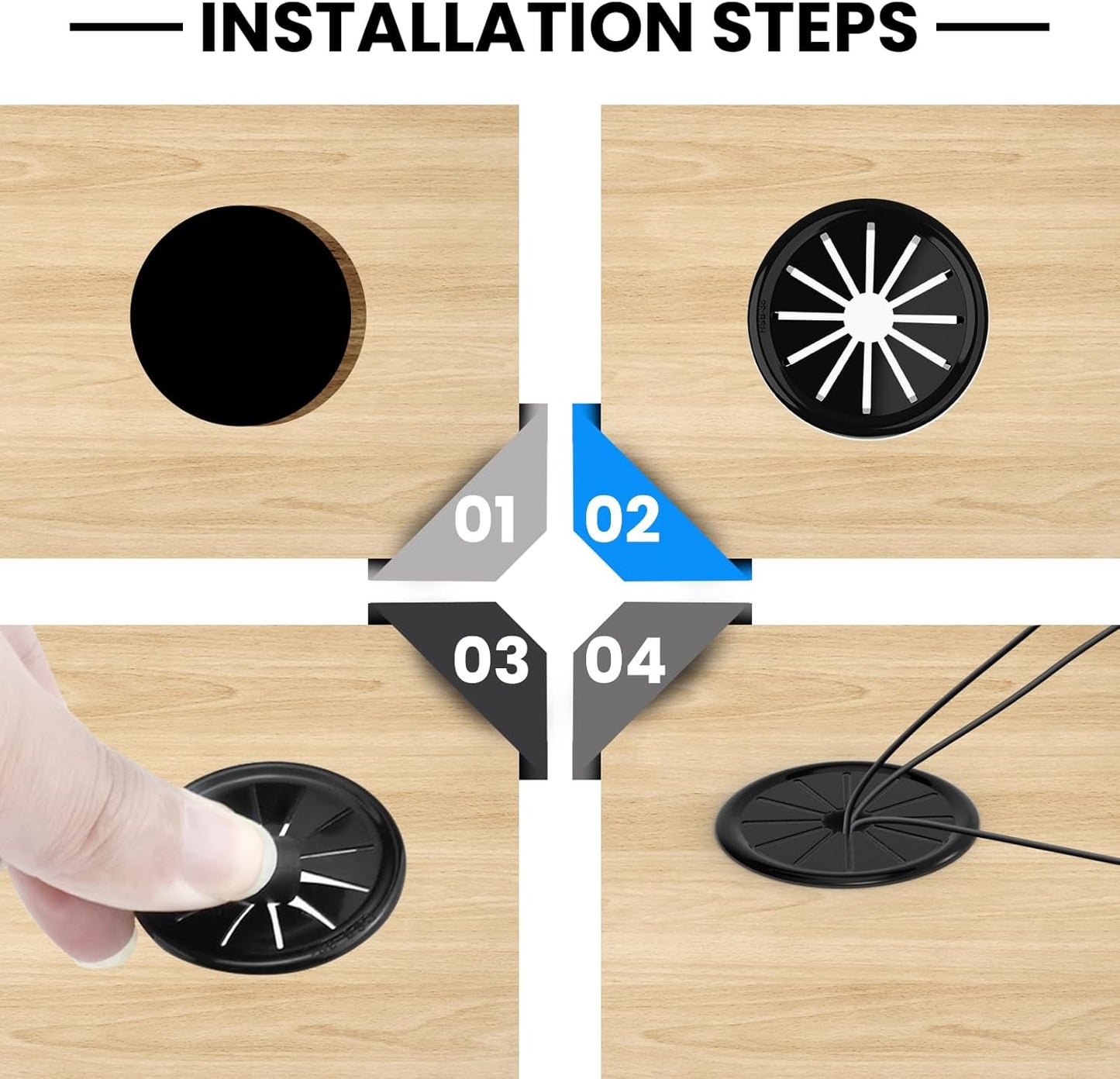Aifeier ET 1-1/2 Inch Cable Grommets Petal-Shaped Buckle Type Wire Hole Cover for Cord Management and Protection of Cabinet (37.5mm, 5PCS)