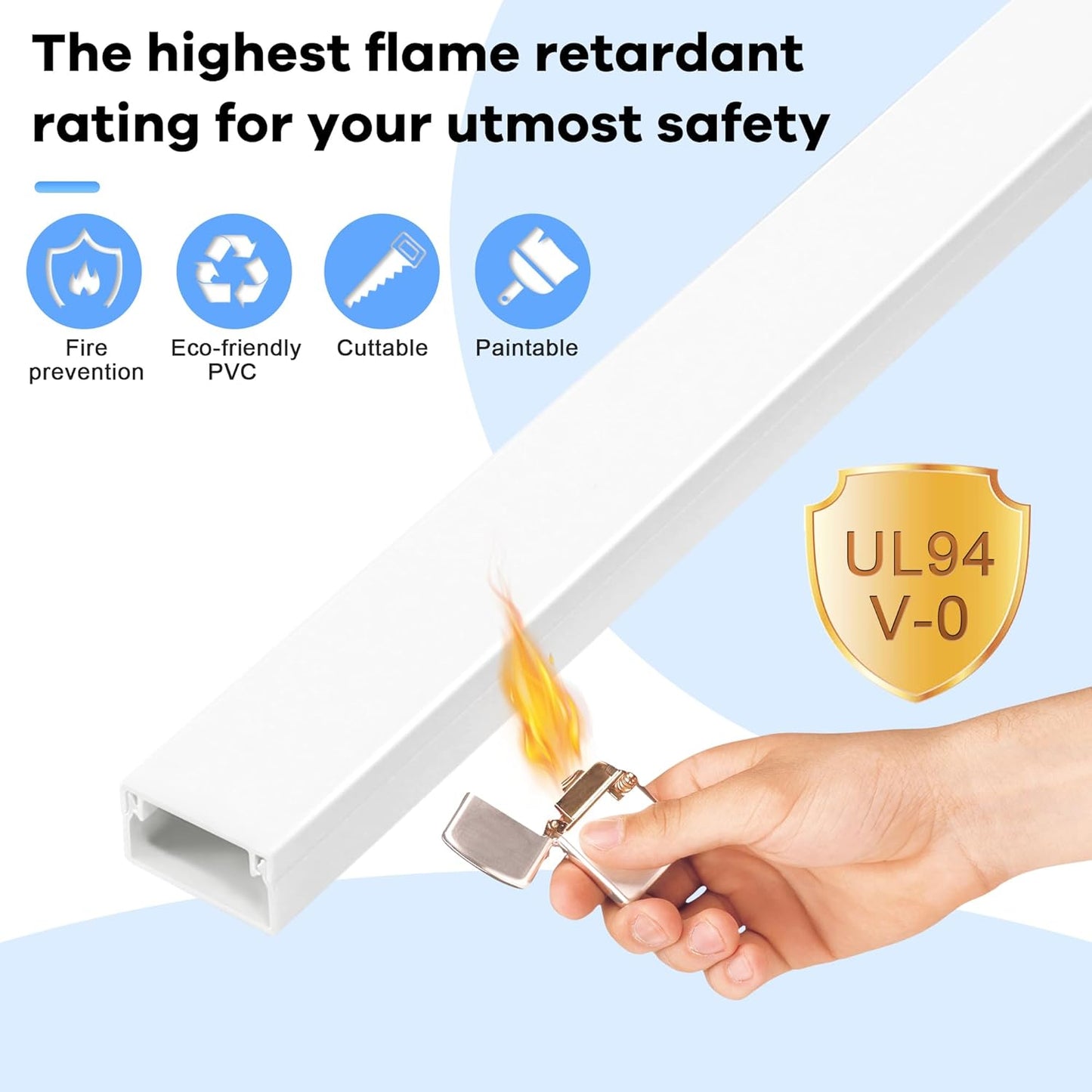 306in Cord Hider Kit, Cord Covers for Wires on Wall, Paintable Wire Cover for Cords, Cable Hider for Wall Mounted TV, White Cord Concealer, Cable Raceway Wire Management, 18xL17in x W0.95in x H0.55in