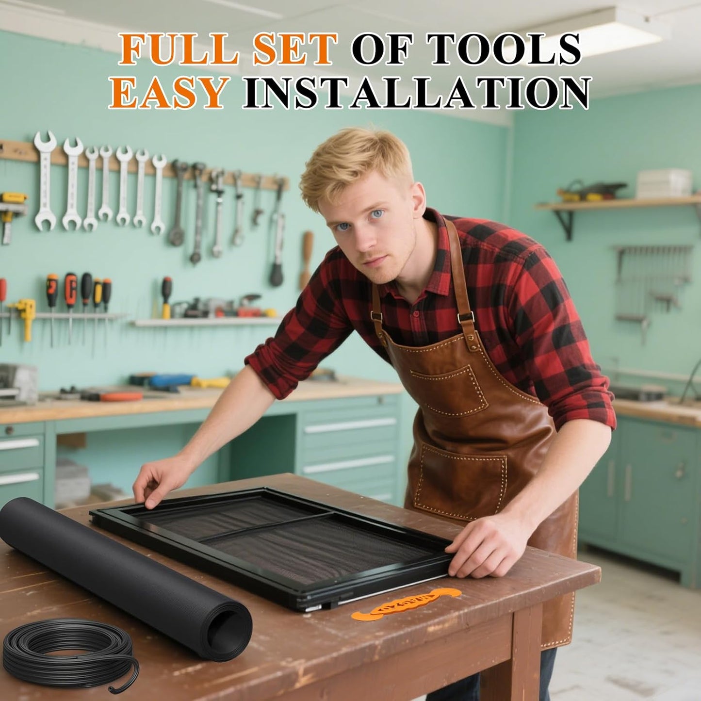 2PACK MAGZO Window&Door Screen Replacement Kit, 48''W x 99''L, with Retainer Spline (Total 65.6 FT) and Press-Fit Roller Tool, Polyester Scratch-Proof, Net Roll Repair for Sliding/House Windows, Black