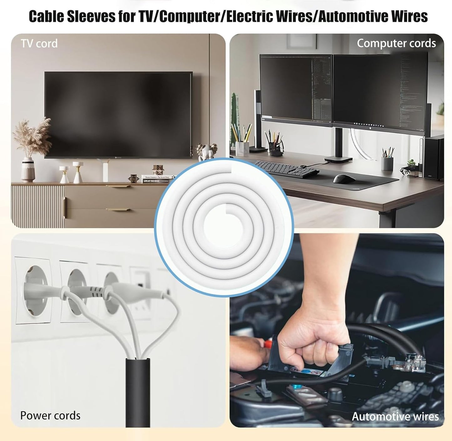 Cord Protectors from Pets No Chew, 1/2 inch 10ft Wire Protector Cord Covers for Pets, Flexible Cable Sleeve Cord Management for TV/Computer/Electric Wires/Phone Charging Cables, White