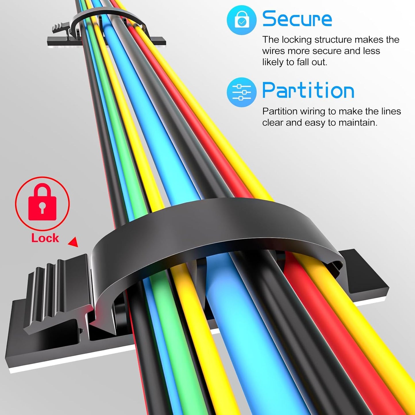 XHF 50pcs Adhesive Cable Wire Clips Black, Outdoor Cable Management Wire Organizer Cord Holder for Under Desk, Car, Wall, TV PC Ethernet Cable