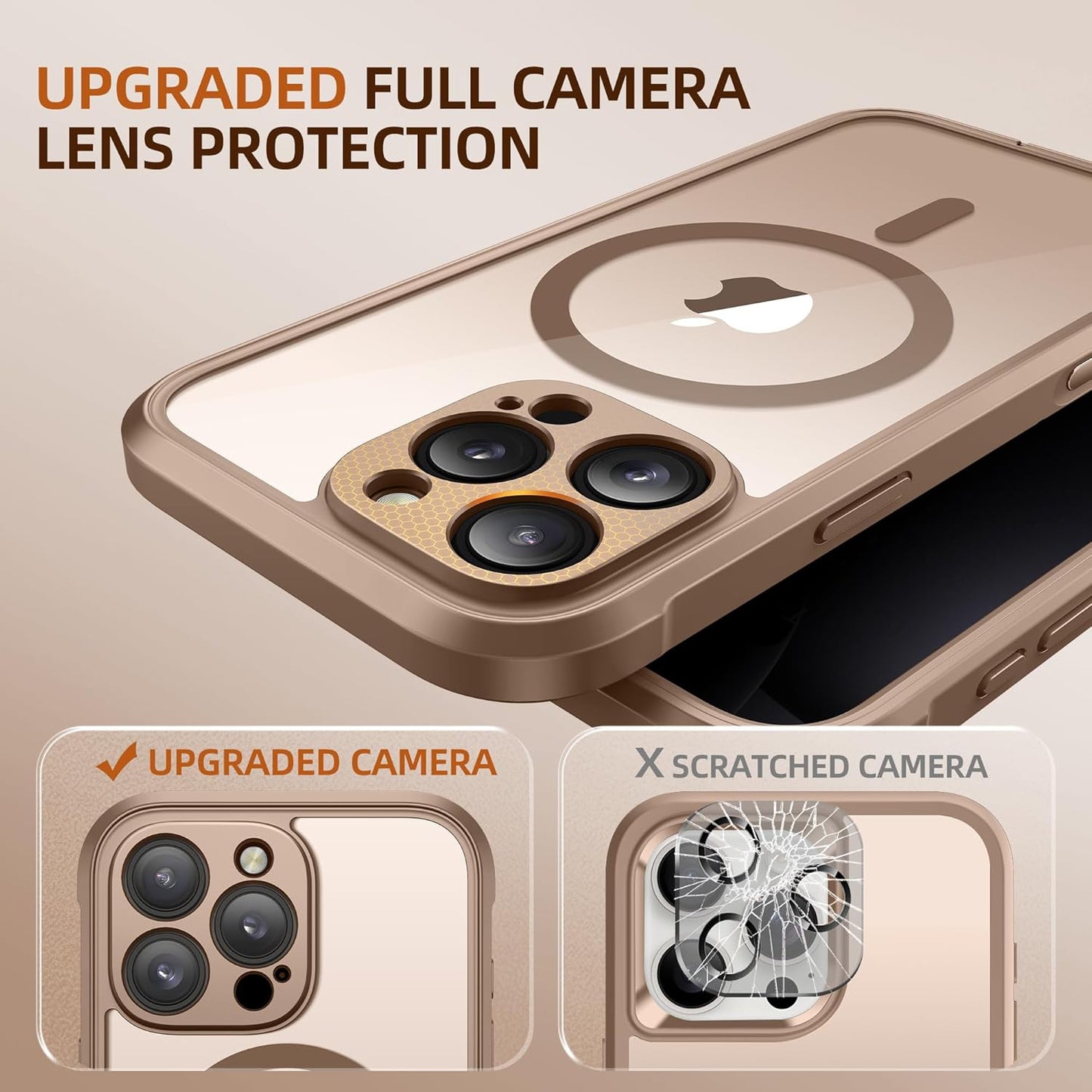 BERFY Magnetic for iPhone 16 Pro Case, Compatible with MagSafe, Built-in Privacy Screen Protector and Upgraded Camera Protection, Anti-Spy Full Body Shockproof Phone Case for 16 Pro 6.3", Desert Gold