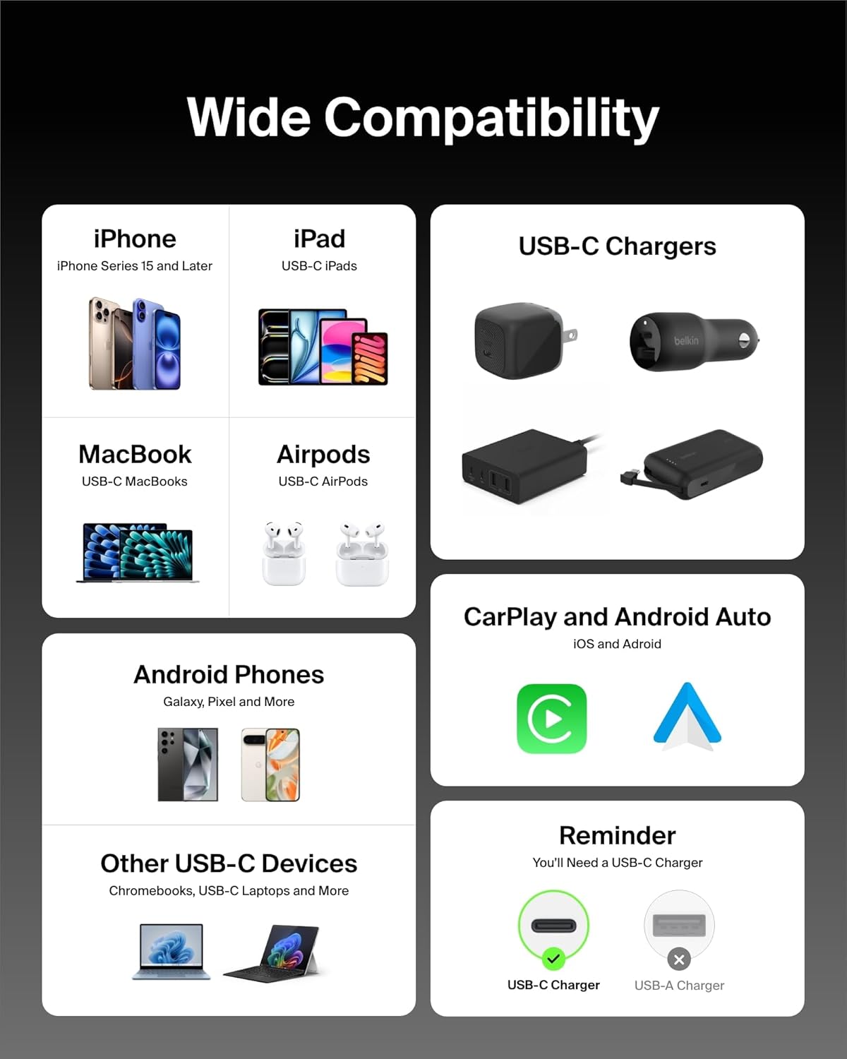 Belkin USB C to USB C Cable 2-Pack, 9.9ft, 60W - Type C Charger, iPhone Charger Cord, Soft, Braided, Flexible for iPhone 16, Galaxy S25, Pixel 9, Airpods, iPad Pro & More, Travel Essentials - Black