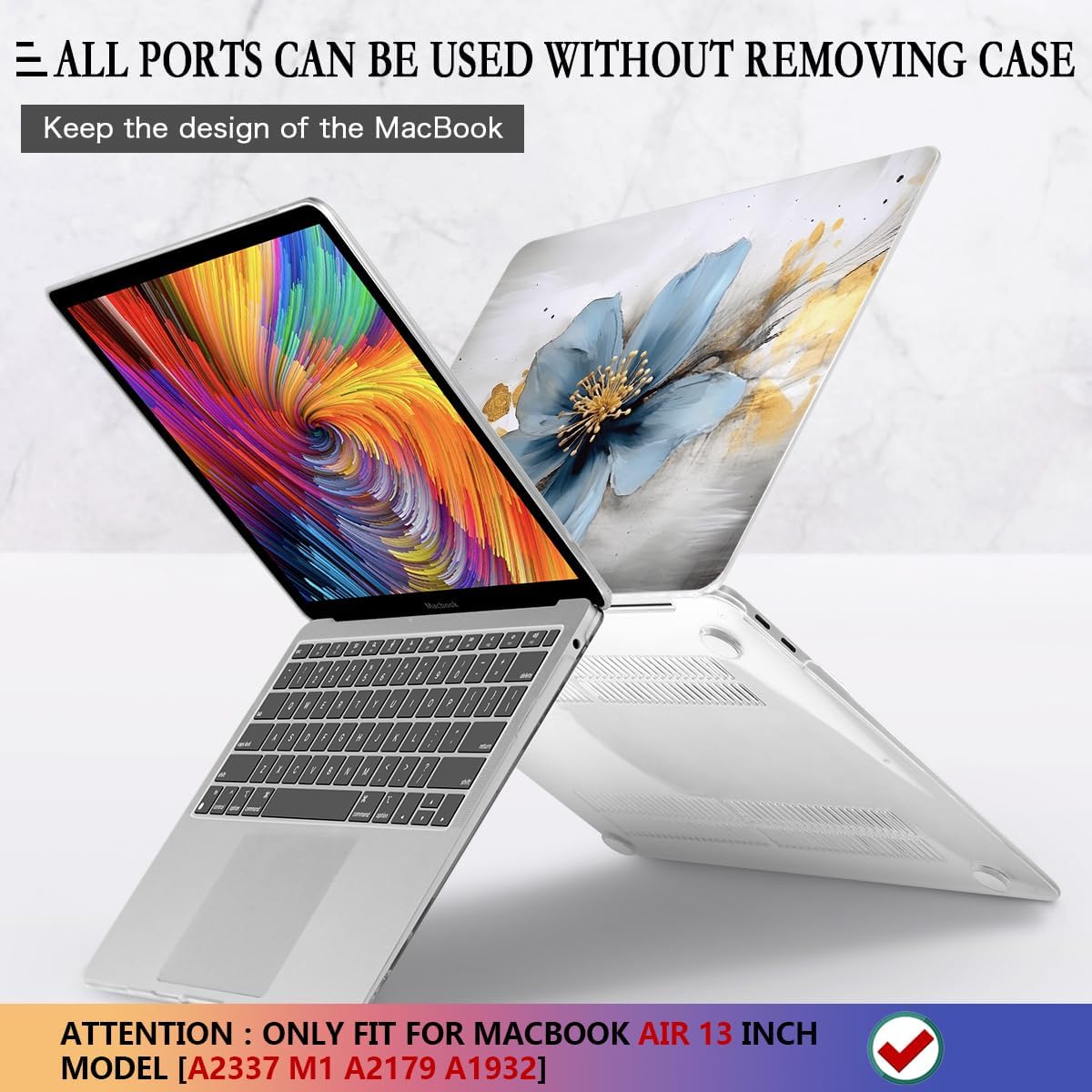 CISSOOK Compatible with MacBook Air 13 inch Case M1 2021-2018 Release Model A2337 A2179 A1932, Protective Plastic Hard Shell Case Cover for MacBook Air 13-inch with Touch ID, Retro Golden Floral