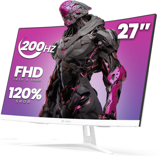 CRUA 27" Curved Gaming Monitor, FHD 1920x1080P, 165Hz/200Hz Computer Monitor, 1800R VA Screen, 120% sRGB, Support AMD FreeSync, Blue Light Filter, HDMI & DP, Wall Mount Install- White