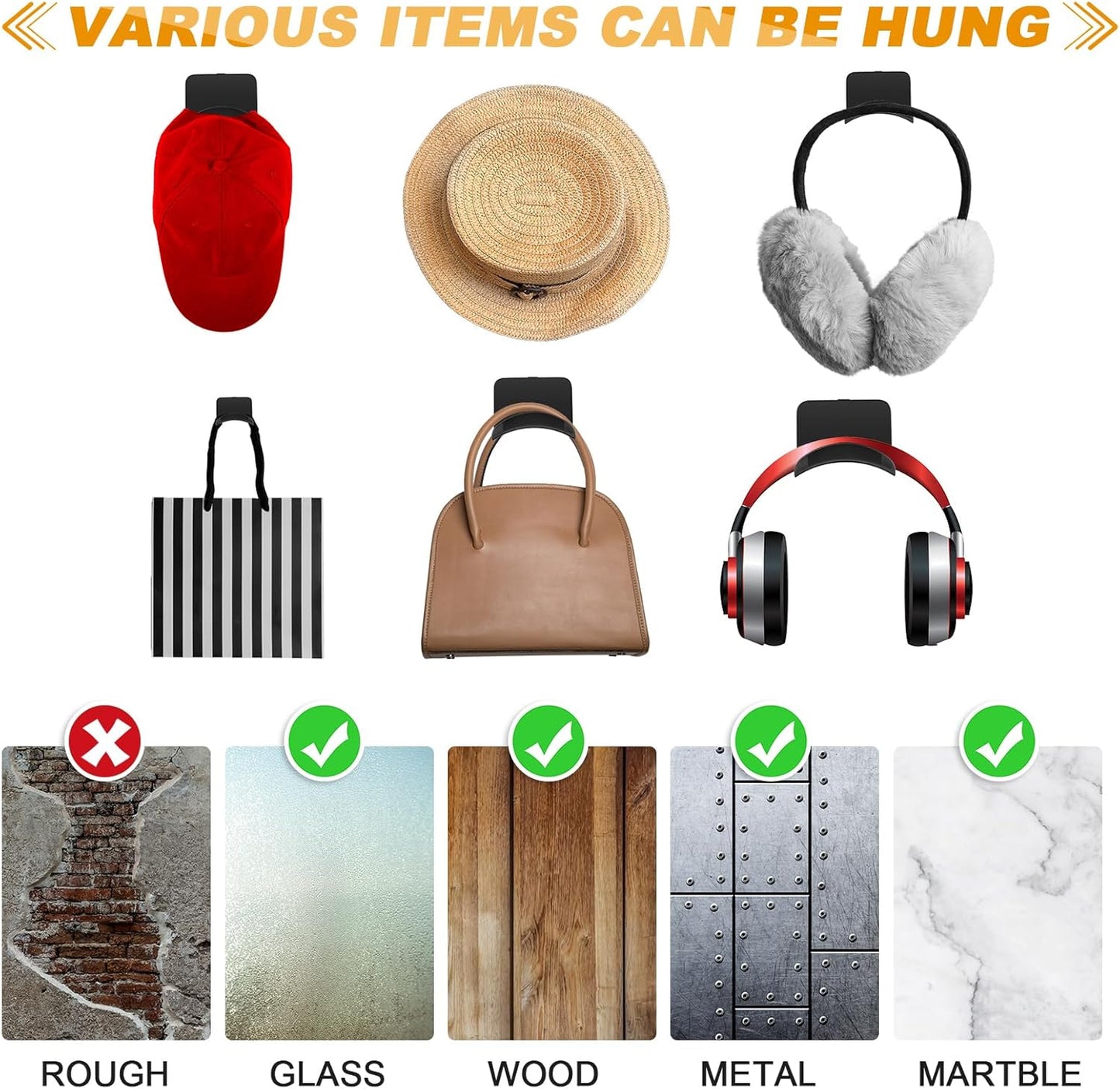 24 Pcs Headphone Wall Hangers Adhesive Gaming Headset Holder Hooks for Wall Mount Strong Universal Stand Hooks for Most Headphone Controller, Hat, Baseball Caps, Closet, Door (Black)