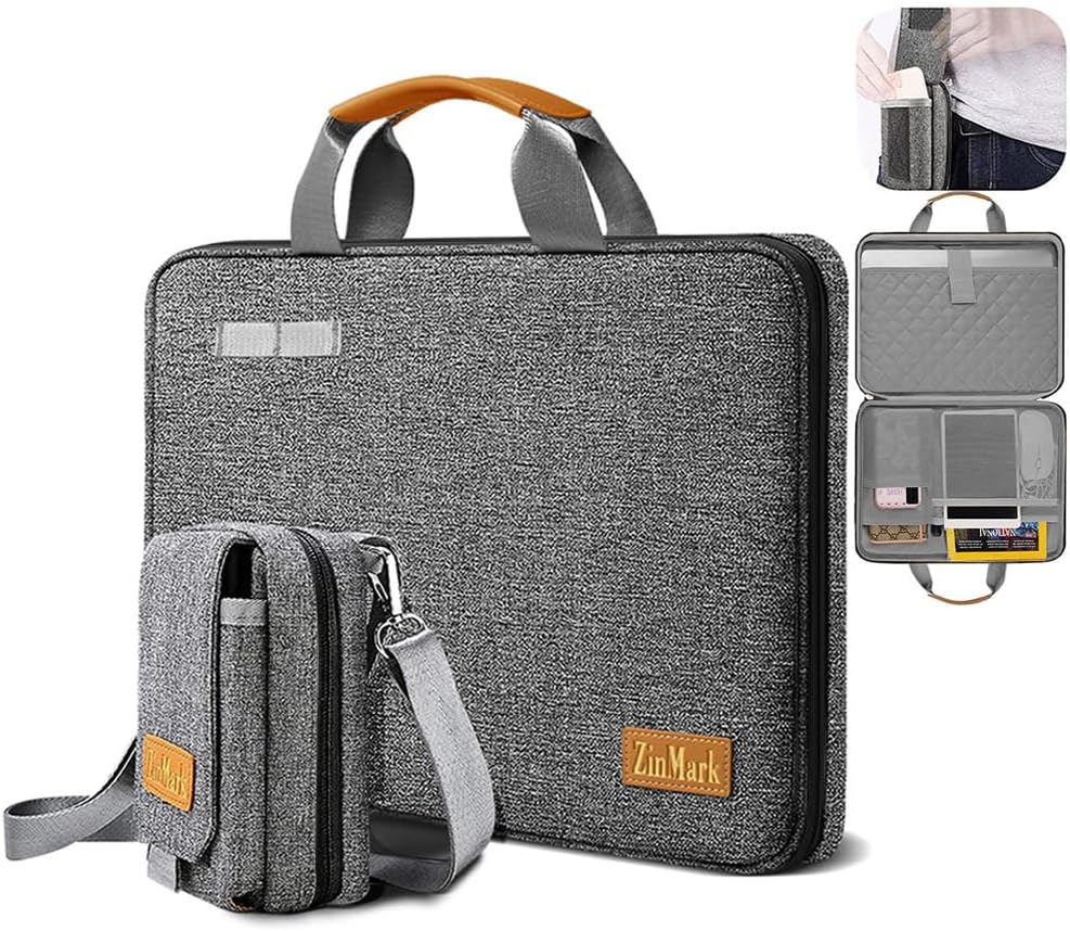 Laptop Case 15.6 Inch Briefcase Military-Grade Protection with Detachable Belt Bag, Compatible All Model of 15-16 Inch MacBook Pro and Most Popular 15.6 Inch Notebooks Chromebooks (Gray Black)