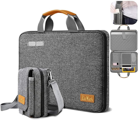 Laptop Case 15.6 Inch Briefcase Military-Grade Protection with Detachable Belt Bag, Compatible All Model of 15-16 Inch MacBook Pro and Most Popular 15.6 Inch Notebooks Chromebooks (Gray Black)