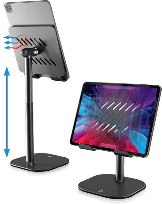 COOPER TabHolder, 7-10" Height Adjustable Tablet Stand, Premium iPad Stand for Desk, 270° Tilt Portable Monitor Holder for 15.6-17" Displays, for All iPad, Kindle, Surface, Samsung Tablets (Black)