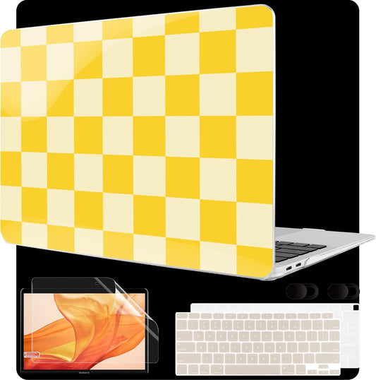 MEEgoodo for MacBook Air 13 inch Case 2021 2020 2019 2018 Released A2337 M1 A2179 A1932 with Touch ID, Plastic Hard Shell & Keyboard Cover Compatible with MacBook Air Case 13.3, Yellow Squares