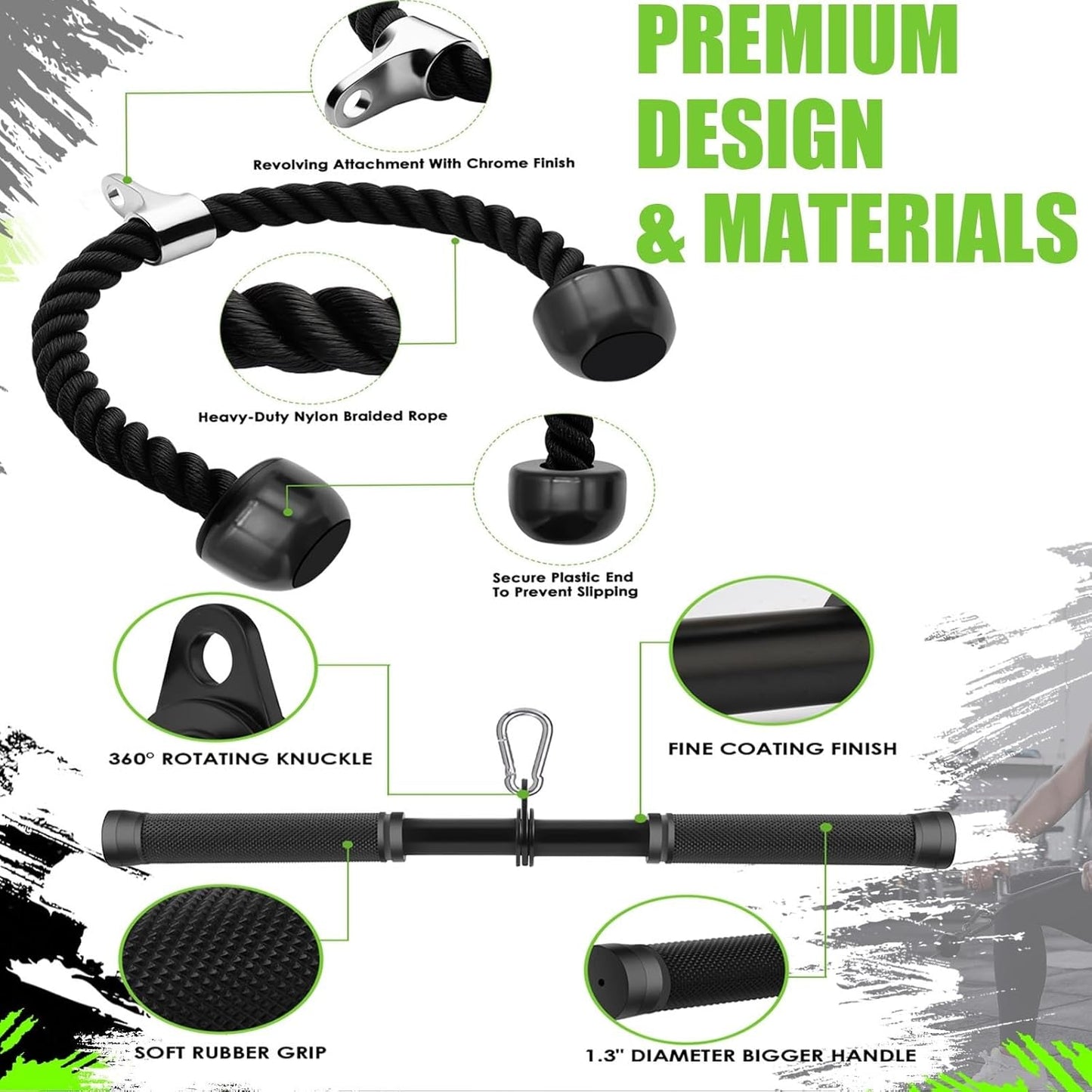 Cable Machine Attachment，LAT Pulldown Attachments Upgraded 1.3 Inch Comfort Grip Cable Attachments for Gym, Triceps Rope Bar,V Bar ,Double D Bar,Homr Gym Accessories