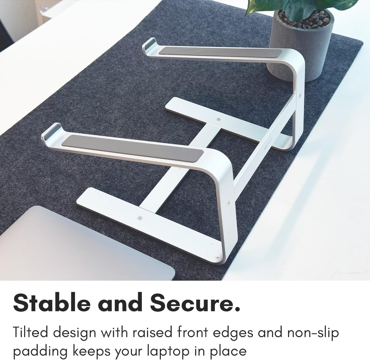 Macally Aluminum Laptop Stand for Desk - Works with All MacBook/Pro/Air & Laptops Between 10” to 17.3” - Sleek and Sturdy Laptop Riser - (ASTAND), Silver Aluminum