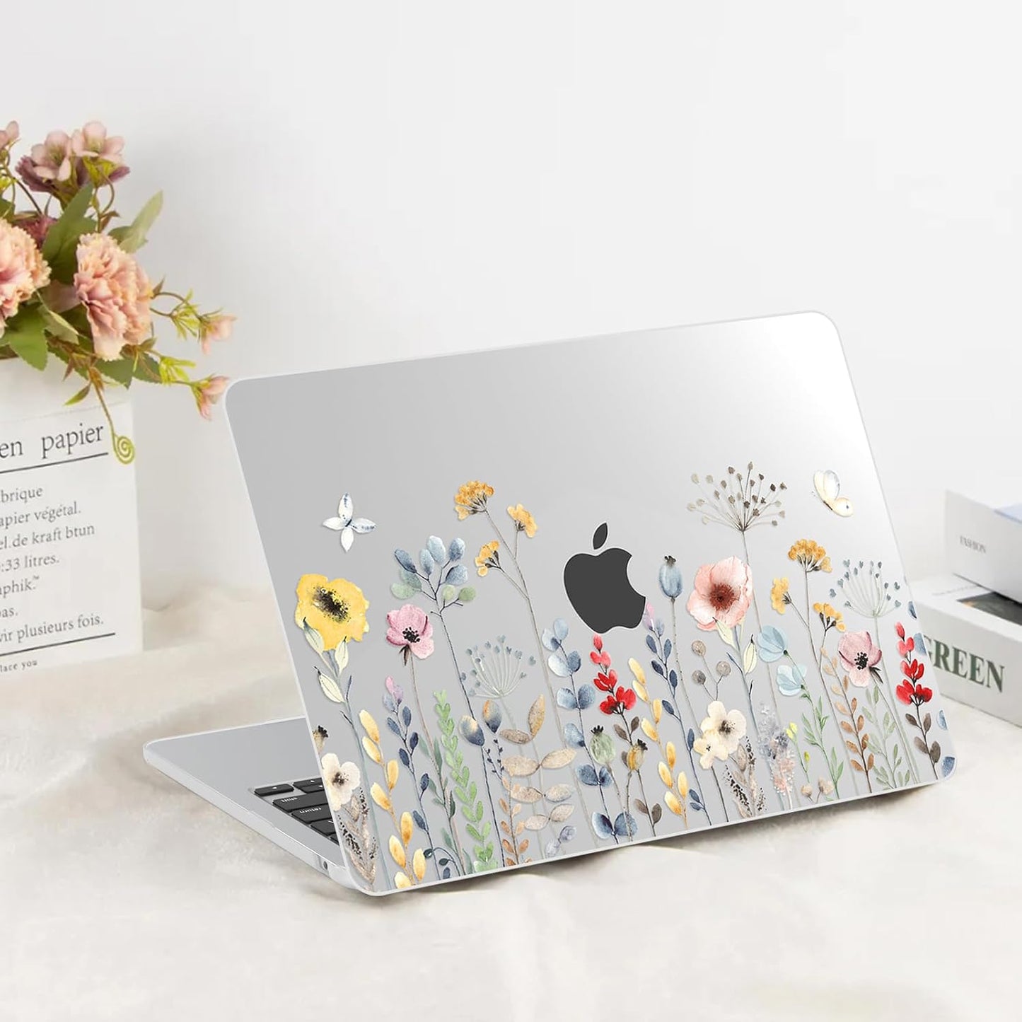 G JGOO Compatible with MacBook Air 13 inch Case 2025 2024 2023 2022 M4 A3240 M3 A3113 M2 A2681, Clear Plastic Hard Shell for MacBook Air 13.6 inch Case+Keyboard Cover+Screen Protector, Garden Flower