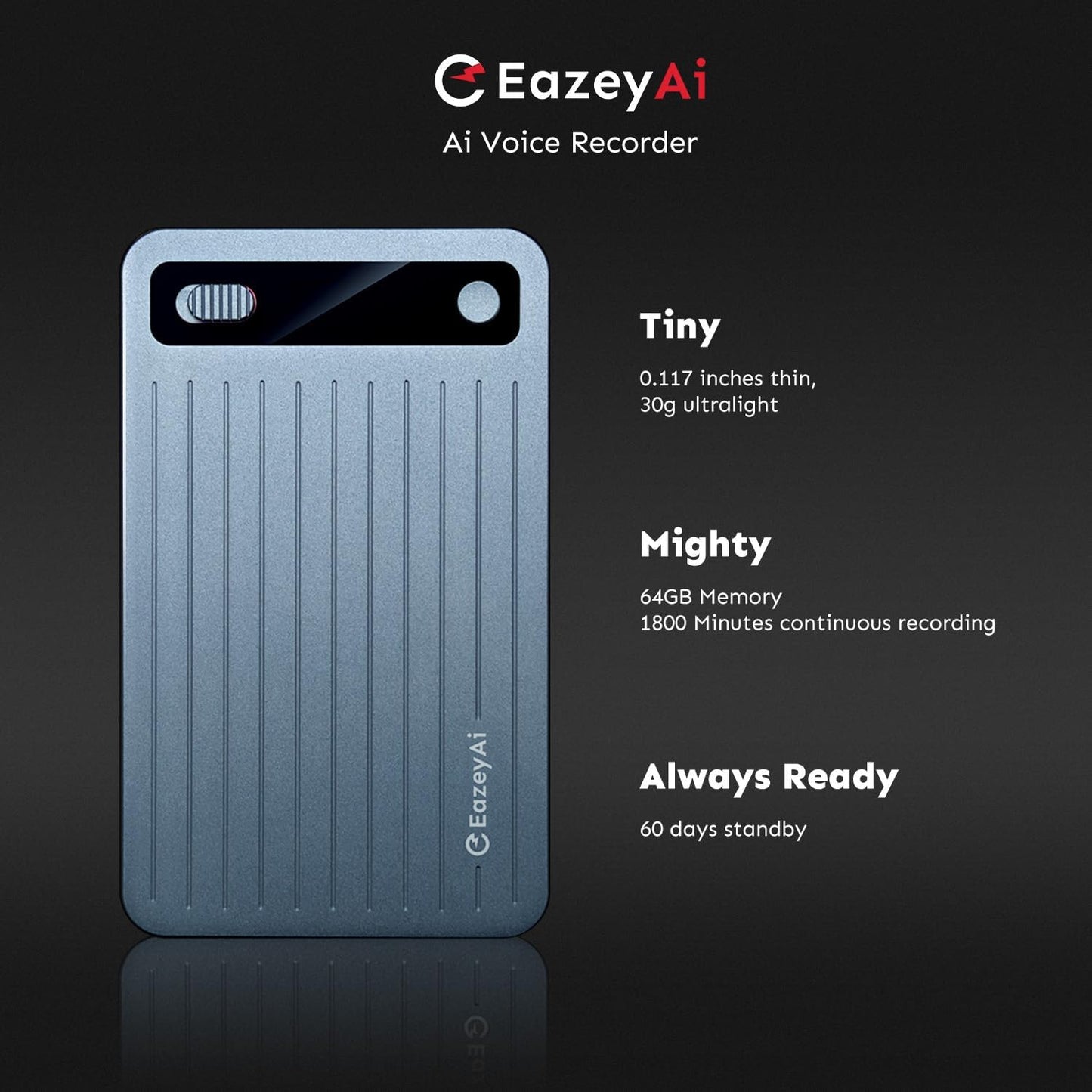 AI Voice Recorder, Transcribe & Summarize with AI Technology, Note Voice Recorder with App Control, Support 140 Languages, 64GB Memory, Audio Recorder for Lectures, Meetings, Calls(Blue)