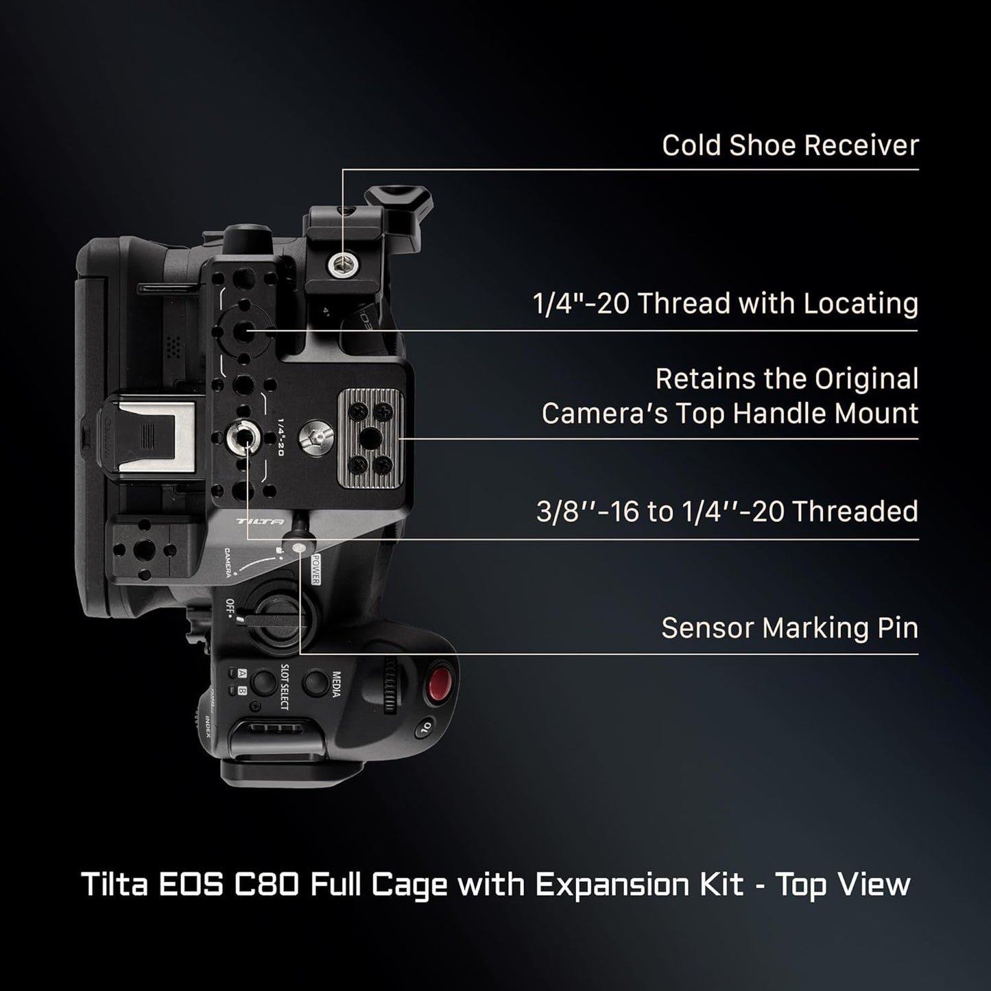 Tilta Camera Cage Compatible with Canon C80 Advanced Kit | Includes Tilta Xeno NATO Side Handle, 15mm LWS Baseplate, Aluminum Rods & Button Extensions | NATO, Cold Shoe, 1/4"-20 & 3/8"-16 Threads