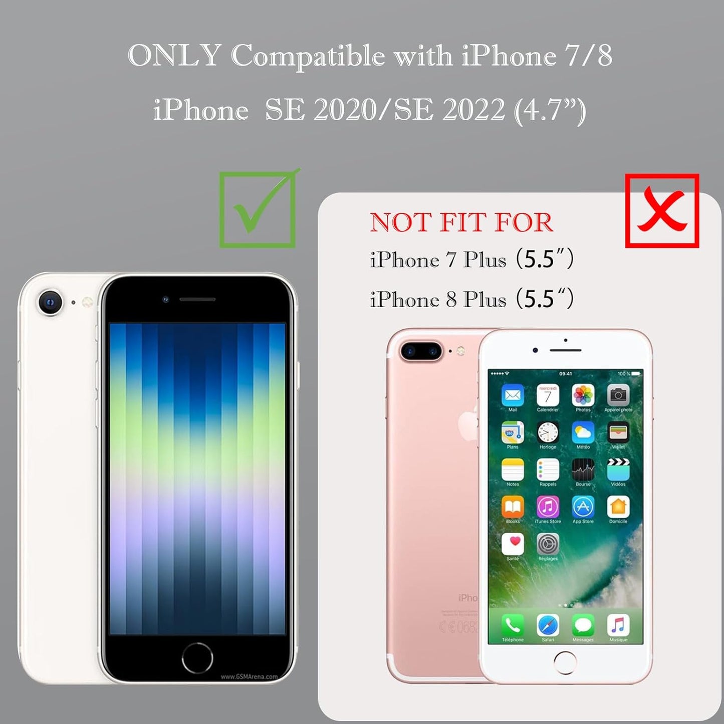 Compatible with iPhone 7/8/SE 2020/SE 2022 Wallet Case PU Leather Shockproof Protective Cover with Credit Card Slots, Zipper Pocket Detachable Wrist Strap,Unisex Design for Men/Women-Claret