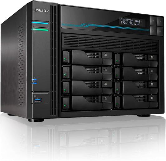 Asustor Lockerstor 8 AS6508T 8 Bay NAS - Network Storage Enclosure, Quad Core 2.1GHz CPU, 8GB RAM DDR4, M.2 NVMe SSD