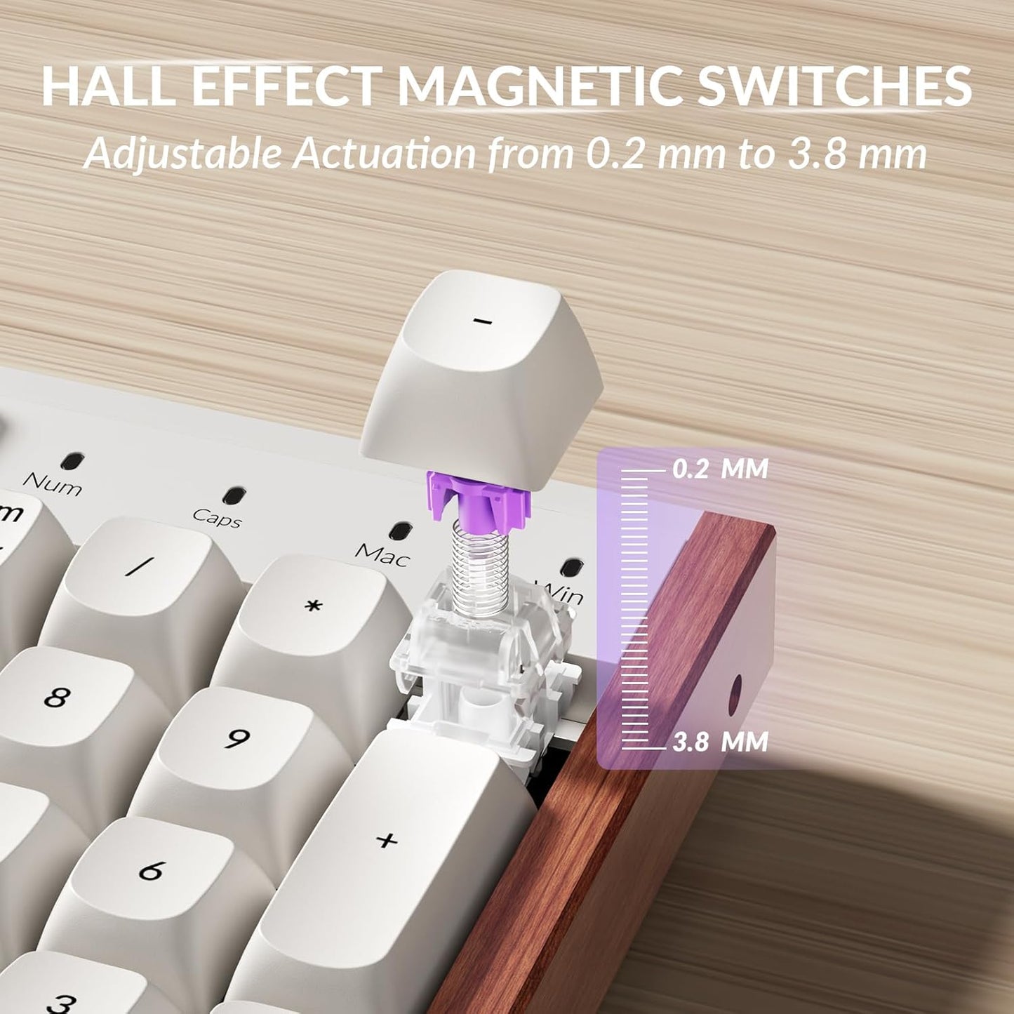 Keychron K10 HE Hall Effect Keyboard Wireless, Magnetic Switch Hot Swappable, Adjustable Actuation Rapid Trigger Mode with Aluminum + Wood Frame, Full-Size Custom RGB for Mac Windows Linux - White