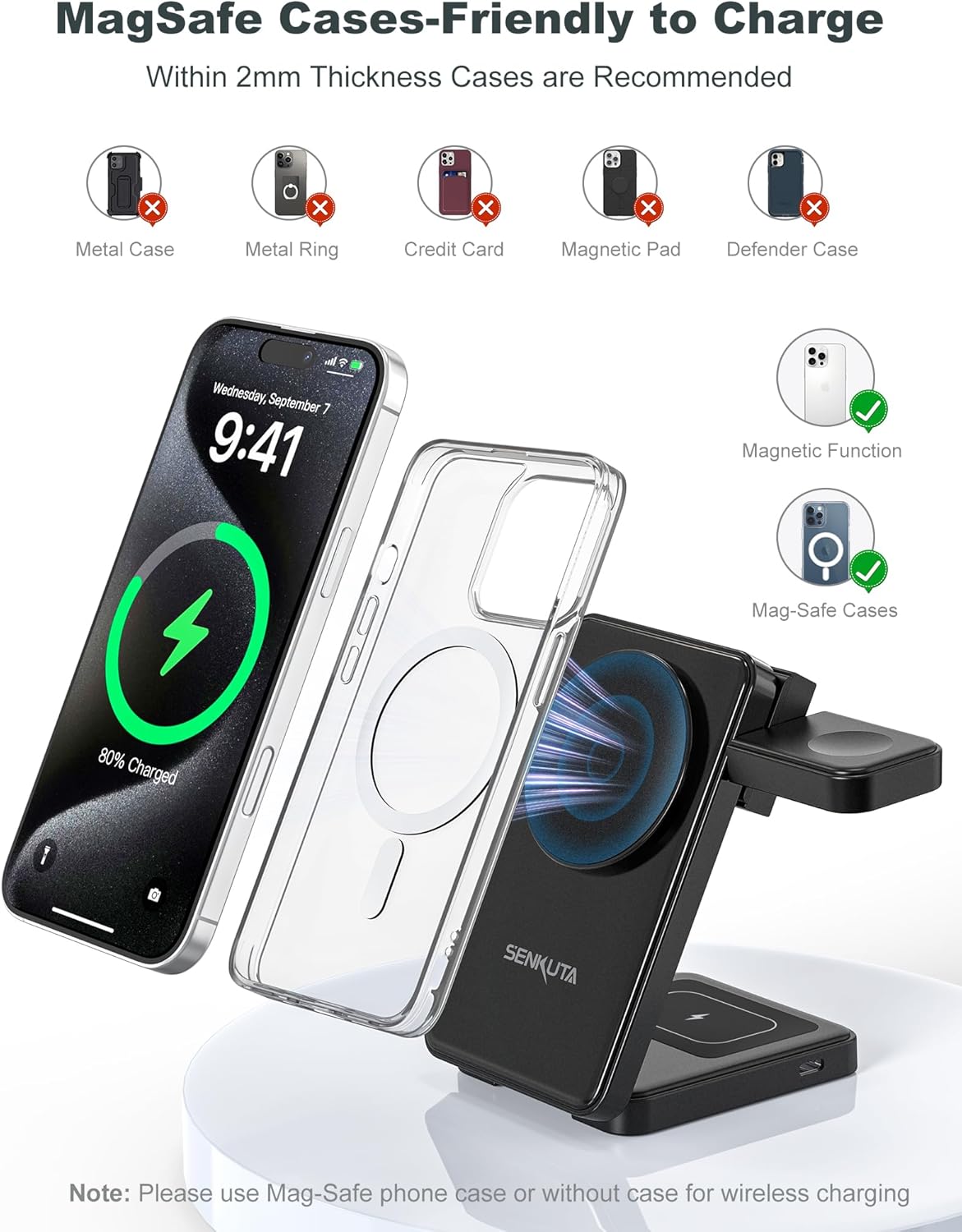 Wireless Charger Charging Station for Apple: 3 in 1 Wireless Charger Multiple Devices for iPhone 16/15/14/13/12 - Fast Travel Charger Stand for Apple iWatch Ultra 5/4/3 AirPods Pro 4/3/2(18W Adapter)