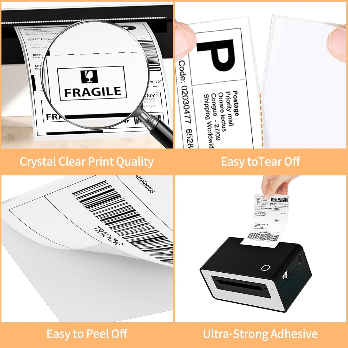 6 Rolls 4" x 6" Direct Thermal Printer Label, 250 Labels/Roll, Total 1500 Thermal Shipping Labels, Strong Adhesive, Commercial Grade, Perforated, Compatible with Most Thermal Printers (NOT for DYMO)