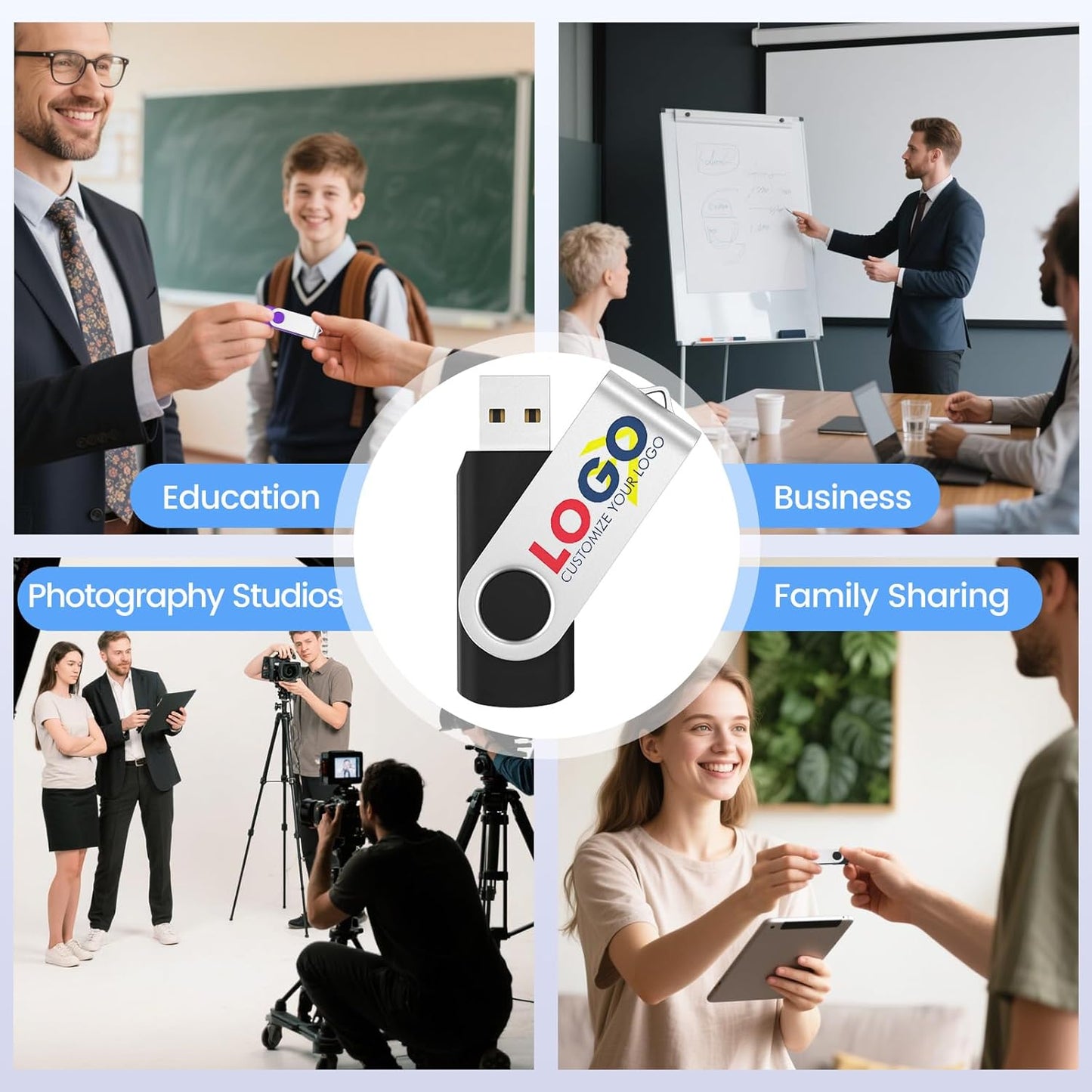 ABLAZE Personalized USB 2GB Flash Drive 10 Pack, USB 2.0 Custom Thumb Drives Personalized Pendrive Memory Stick (Mixcolors)