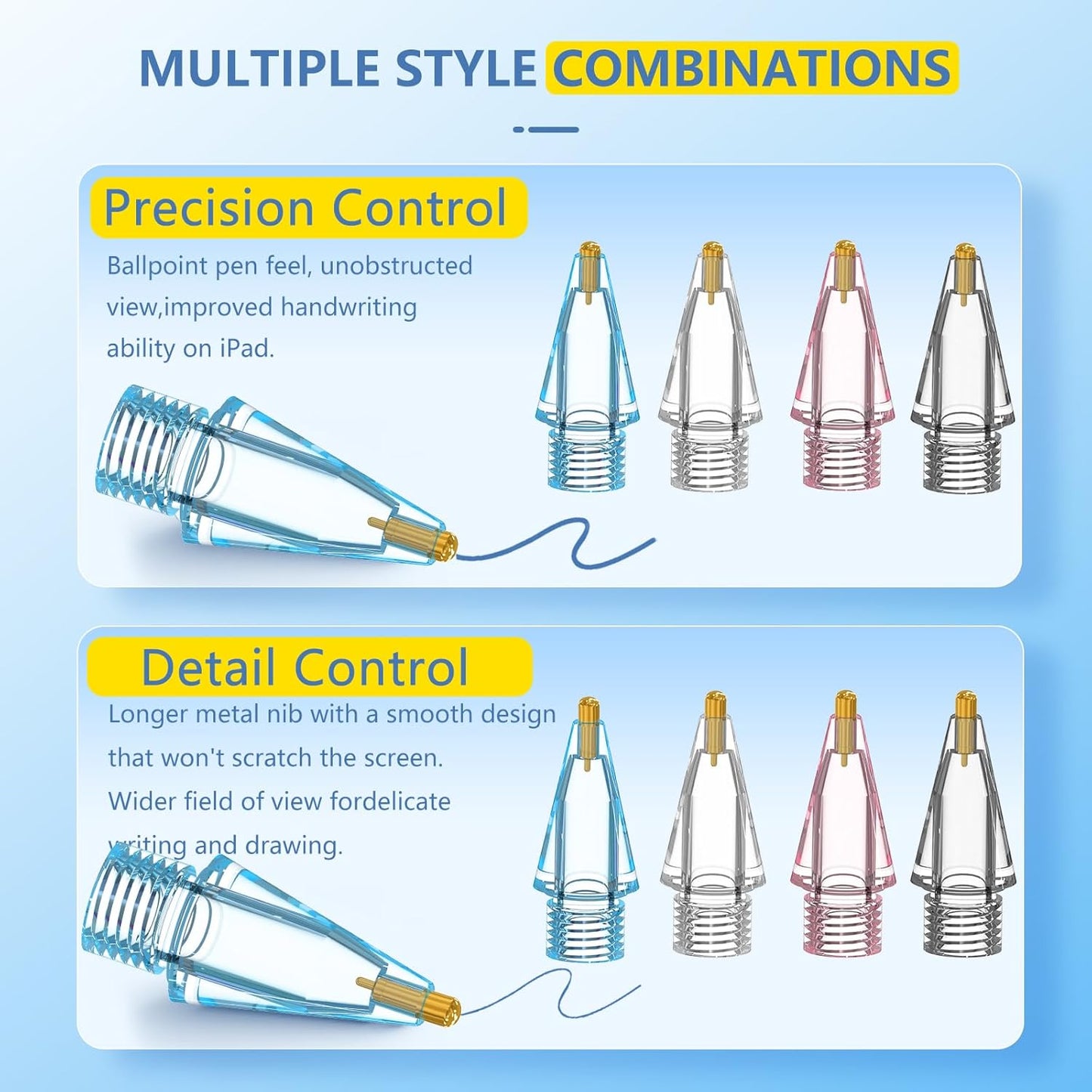 2+6 Pack for Apple Pencil Tips,Upgraded Replacement Pencil Nibs for Apple Pencil 2nd Generation and Apple Pencil 1st Generation,Accessories Compatible with Apple Pencil 2 Gen iPad Pro Pencil Tips