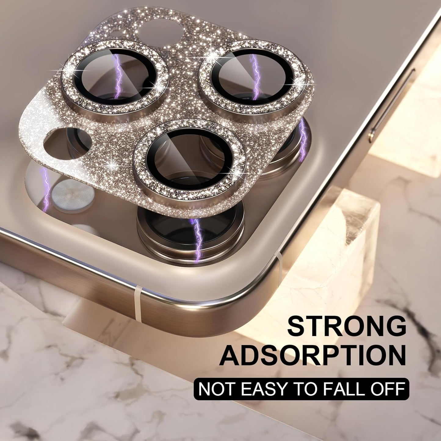 Choiche Compatible for iPhone 16 Pro/iPhone 16 Pro Max Camera Lens Protector, Bling Camera Cover with 9H Tempered Glass Lens Screen Protector Metal Ring Accessories (Glitter-Titanium Desert)