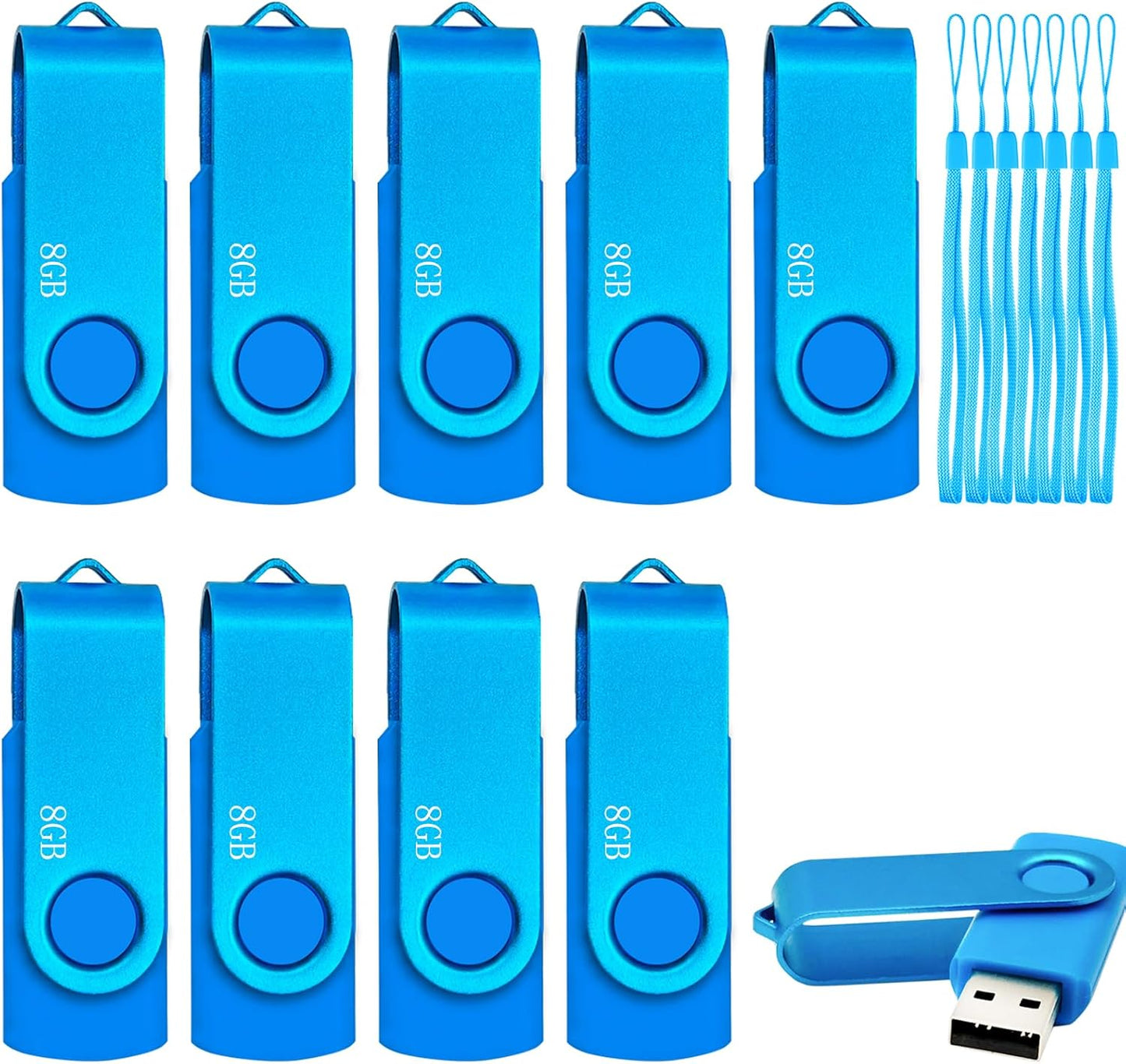 8GB Flash Drives 10 Pack Nicepicten 8 GB USB 2.0 Flash Drive Swivel Thumb Drive 8GB Memory Stick Zip Jump Drives Pendrive for Data Backup (Blue)