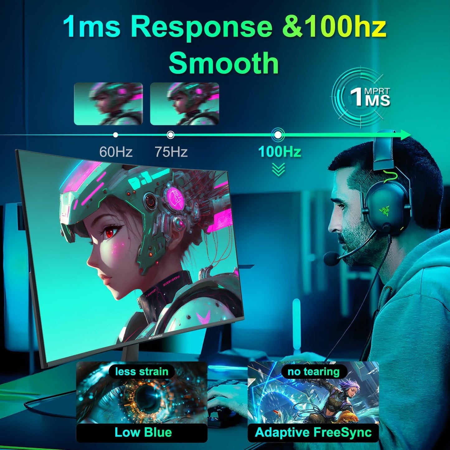 SANSUI Curved Monitor 27 inch 100Hz USB Type-C Computer Monitor with Speakers Built in丨FHD 1080p丨HDR丨110% sRGB丨1500R丨VESA Compatible,for Tablet,Desktop,Laptop and PC Work Gaming