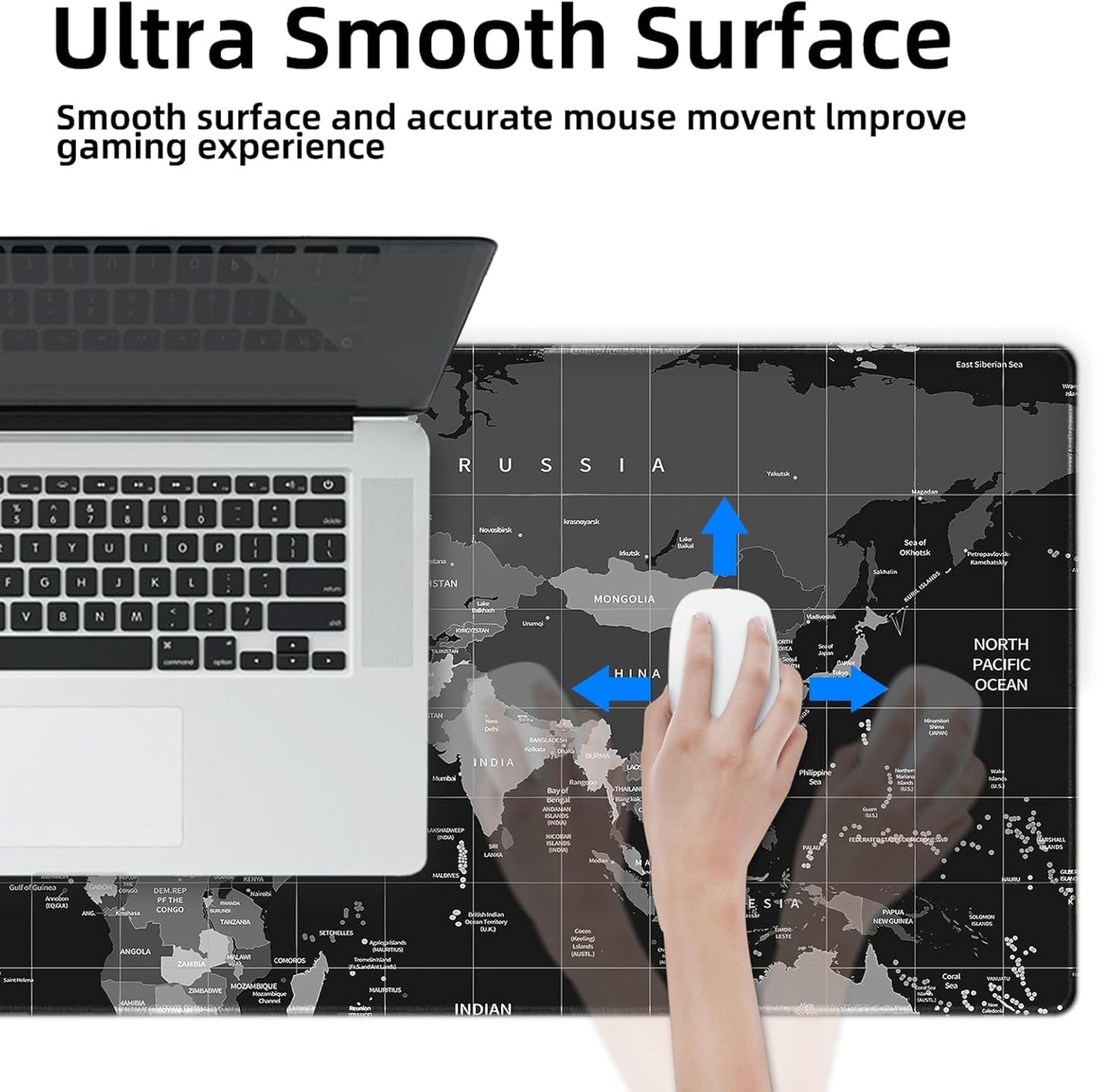 Galdas Gaming Mouse Pad XXL XL Large Long Extended Big Mousepad Non-Slip Rubber Keyboard Desk Pad with Stitched Edges for Laptop Home Office (31.5x11.8x0.08 Inch) … (Black World Map)
