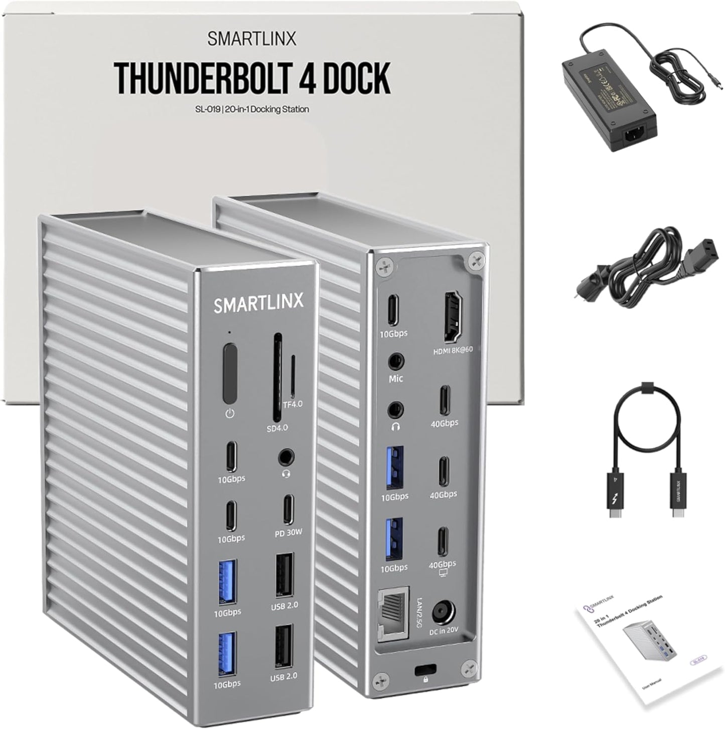 Thunderbolt 4 Dock – 21 Ports, Dual 4K or Single 8K Display, 40Gbps, 90W Charging, USB-C/A Docking Station, Compatible with Windows/Mac/Chrome - Laptop Docking Station Dual Monitor