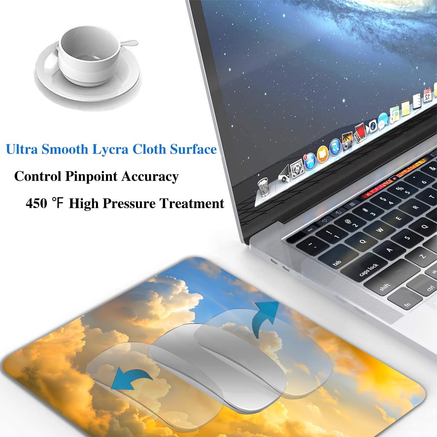 Aesthetic Gold Clouds Mouse Pads for Desk, Portable Wireless Computer Mouse pad Small Design with Women, Non-Slip Rubber Base Laptop Mousepad 9.5" x 7.9" Smooth Surface for Office & Travel