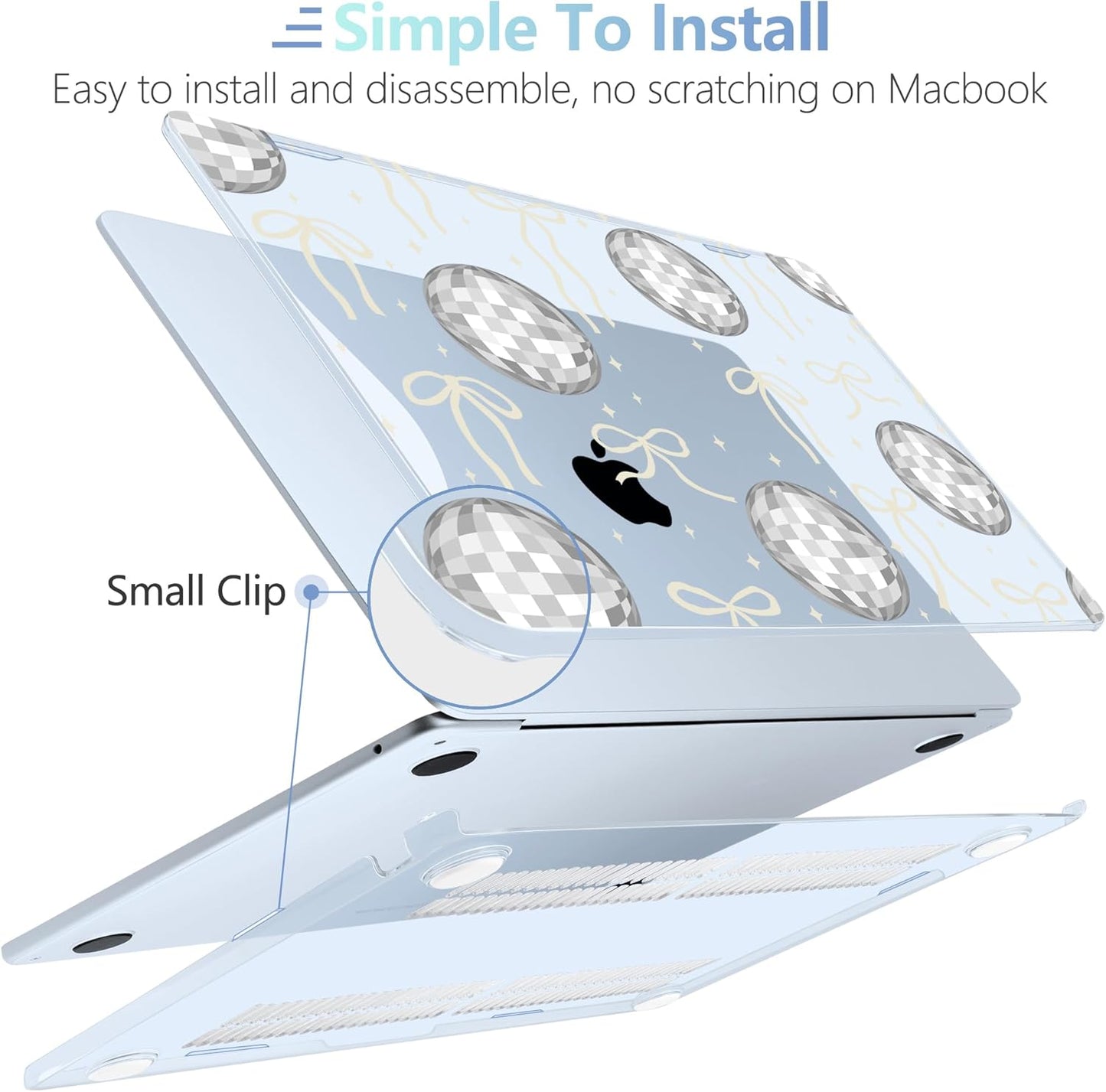 MEEgoodo Case for MacBook Air M4/M3/M2 13.6 inch 2025 2024 2022, Fit Model A3240 A3113 A2681, Compatible with MacBook Air 13 inch, Laptop Hard Shell Case with Keyboard Cover, Silver Disco Balls & Bows