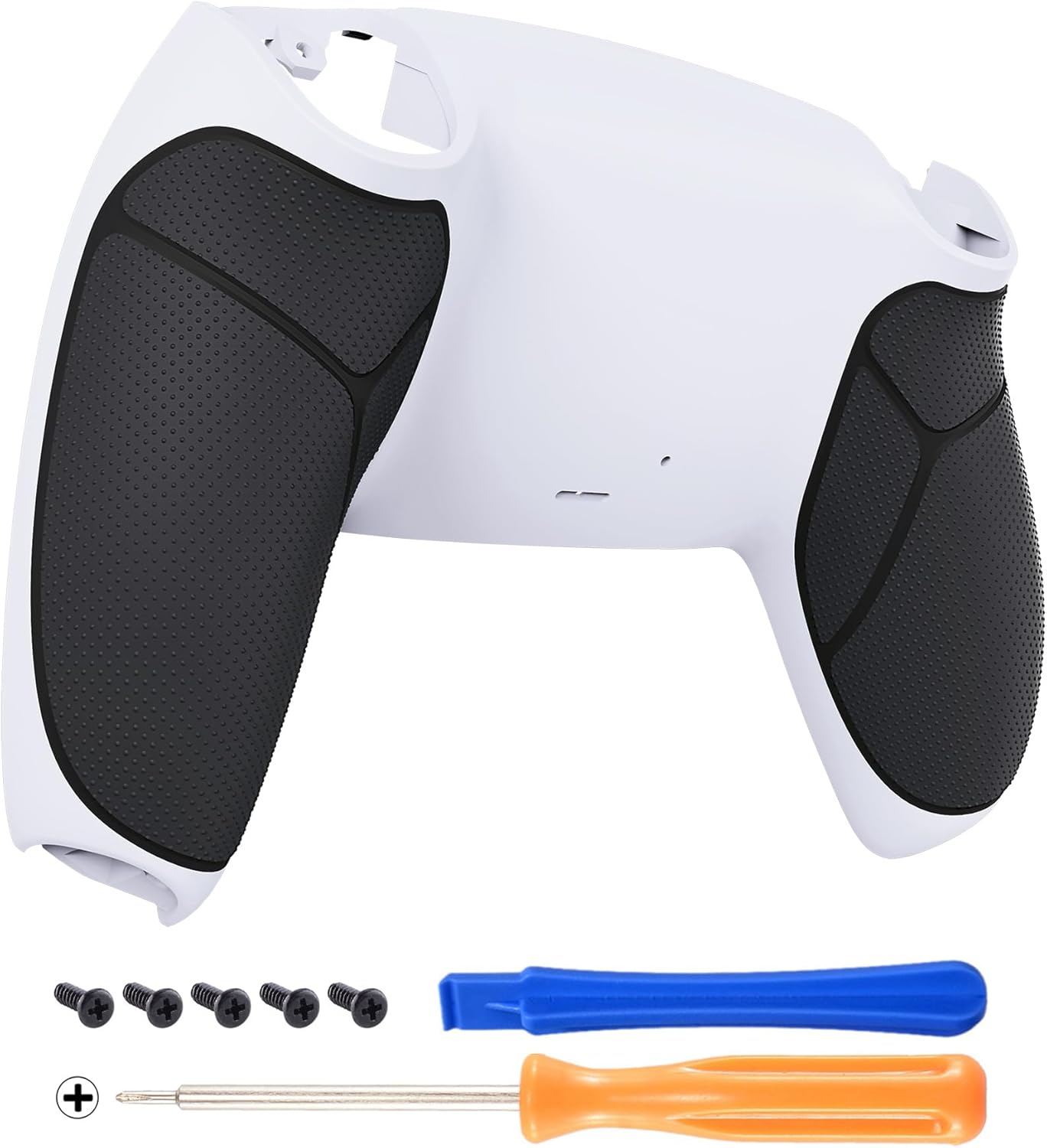 eXtremeRate Black Performance Rubberized Grip Custom White Back Plate Bottom Shell Compatible with ps5 Controller, Replacement Back Shell Cover Compatible with ps5 Controller