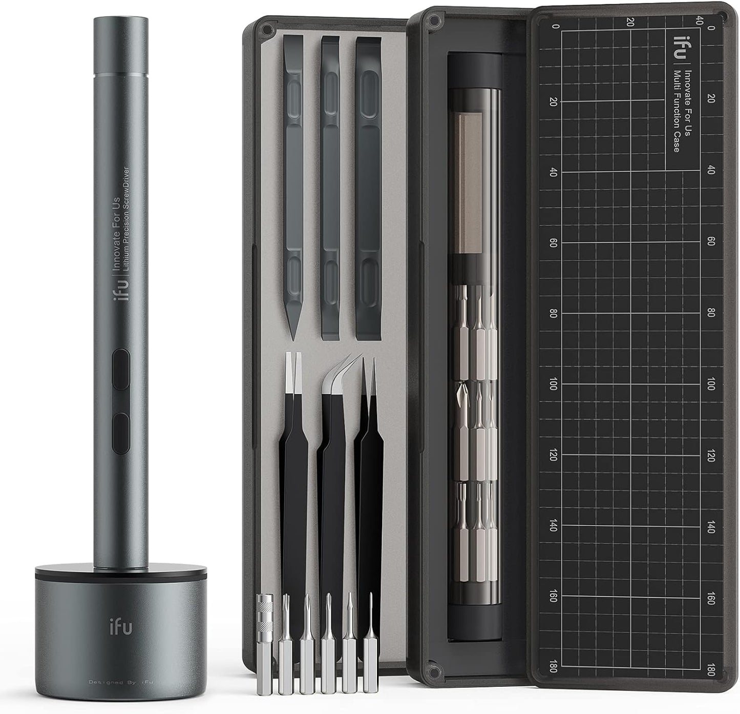 iFu Mini Electric Screwdriver, 42-in-1 Precision Screwdriver Set, Cordless, Magnetic Storage, 5/32''Hex, For Electronics Phone Camera Laptop Watch - Grey