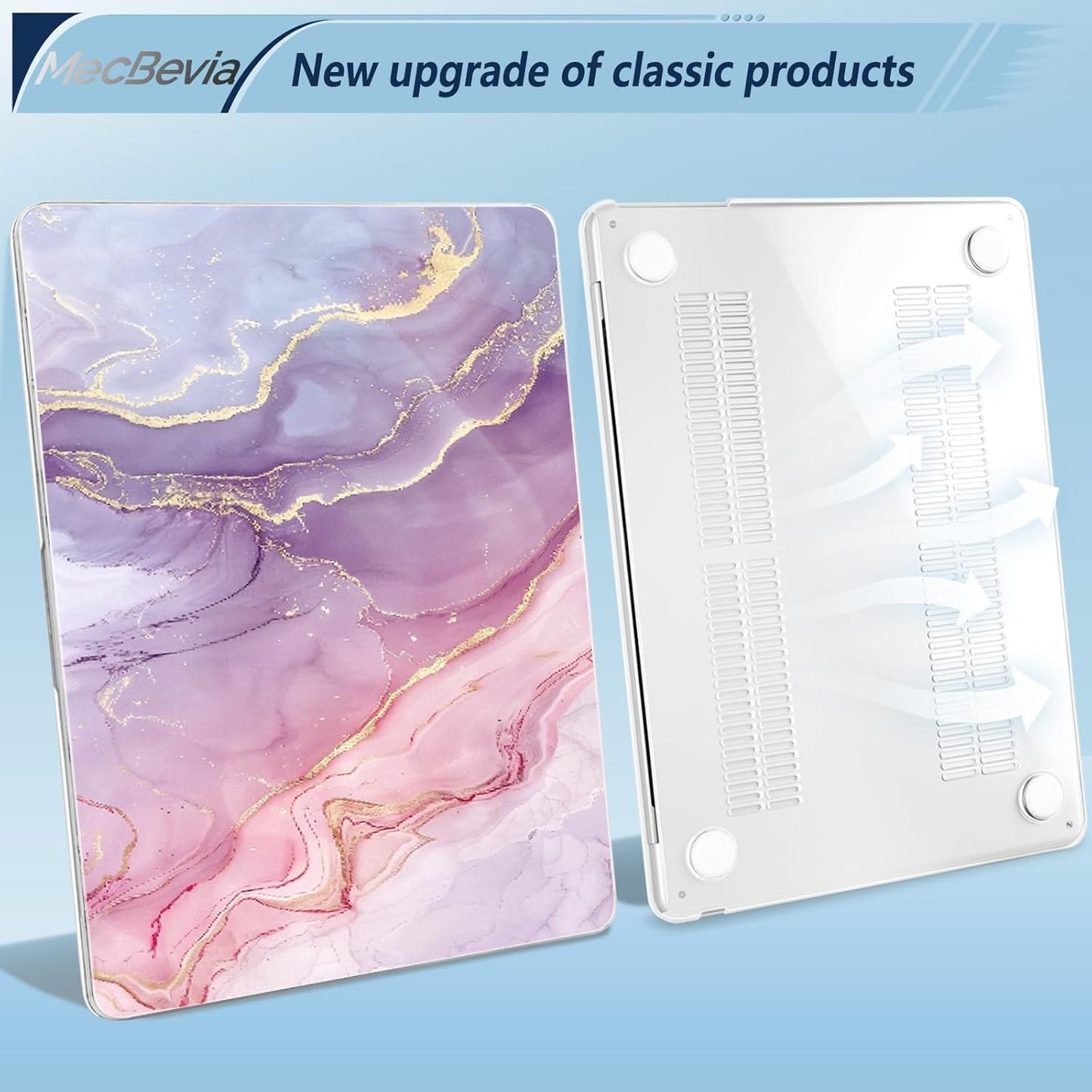 Compatible with MacBook Air 13.6 inch Case, M4 A3240/M3 A3113/M2 A2681 (Released 2025 to 2022), Hard Shell, Keyboard Cover, Screen Protector, Webcam Cover & Type-C Adapter, Pink Marble