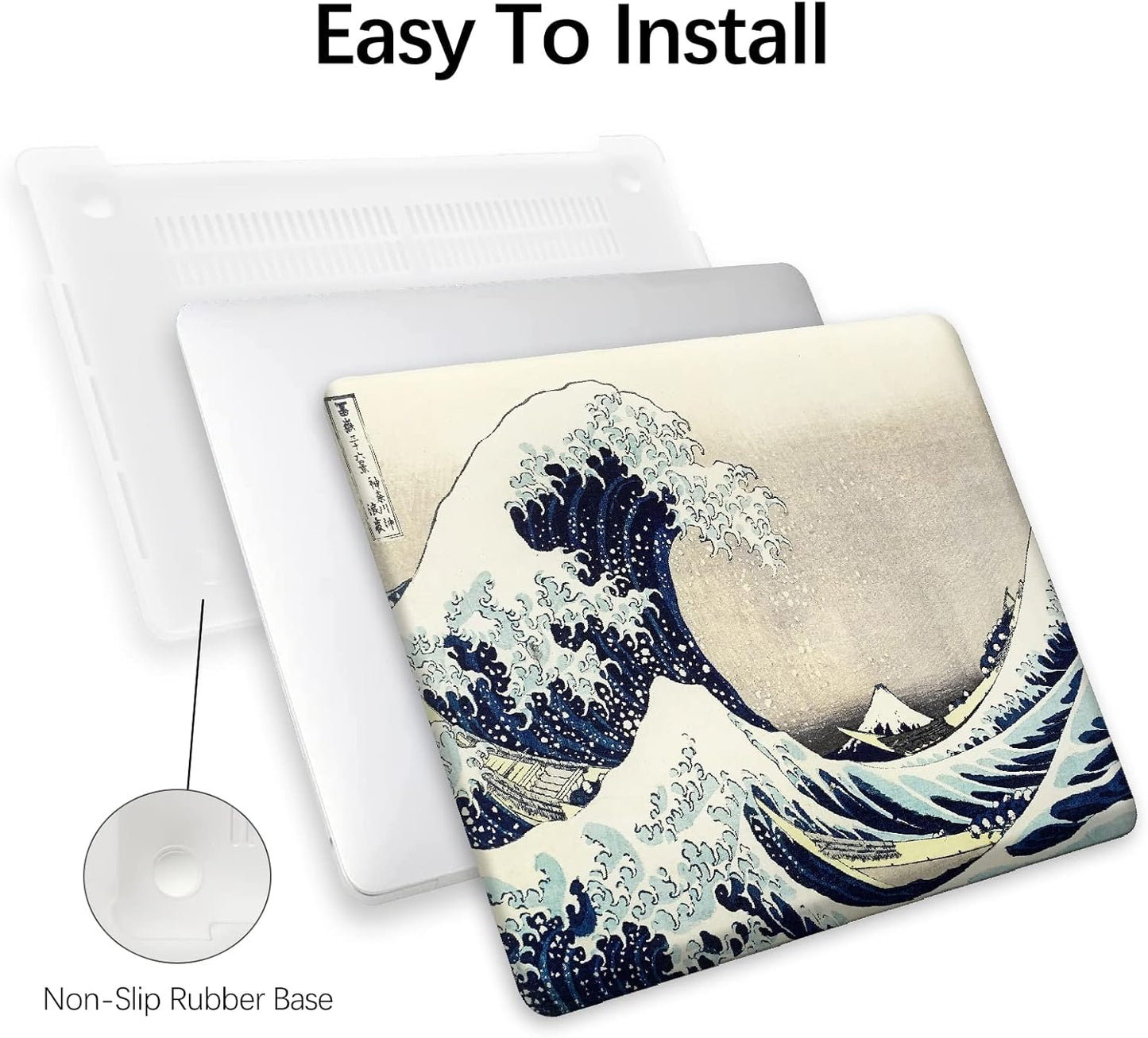 Berkin Arts Compatible with MacBook Air 13 inch Cover, 2022-2018 Release A1932 with Touch ID with Keyboard Cover & Screen Protector Ukiyo-e (The Great Wave by Hokusai)