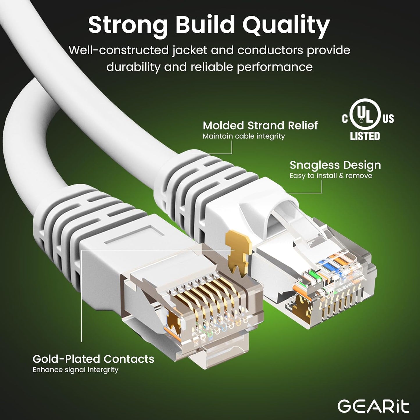 GearIT Cat 6 Ethernet Cable (24-Pack 4 Feet) Cat6 Network Patch, 10Gbps, RJ45, Snagless Cord, Gold-Plated Connectors, Internet for PC, TV, Tablet, Router, Printer, Servers, IT Data Center - White