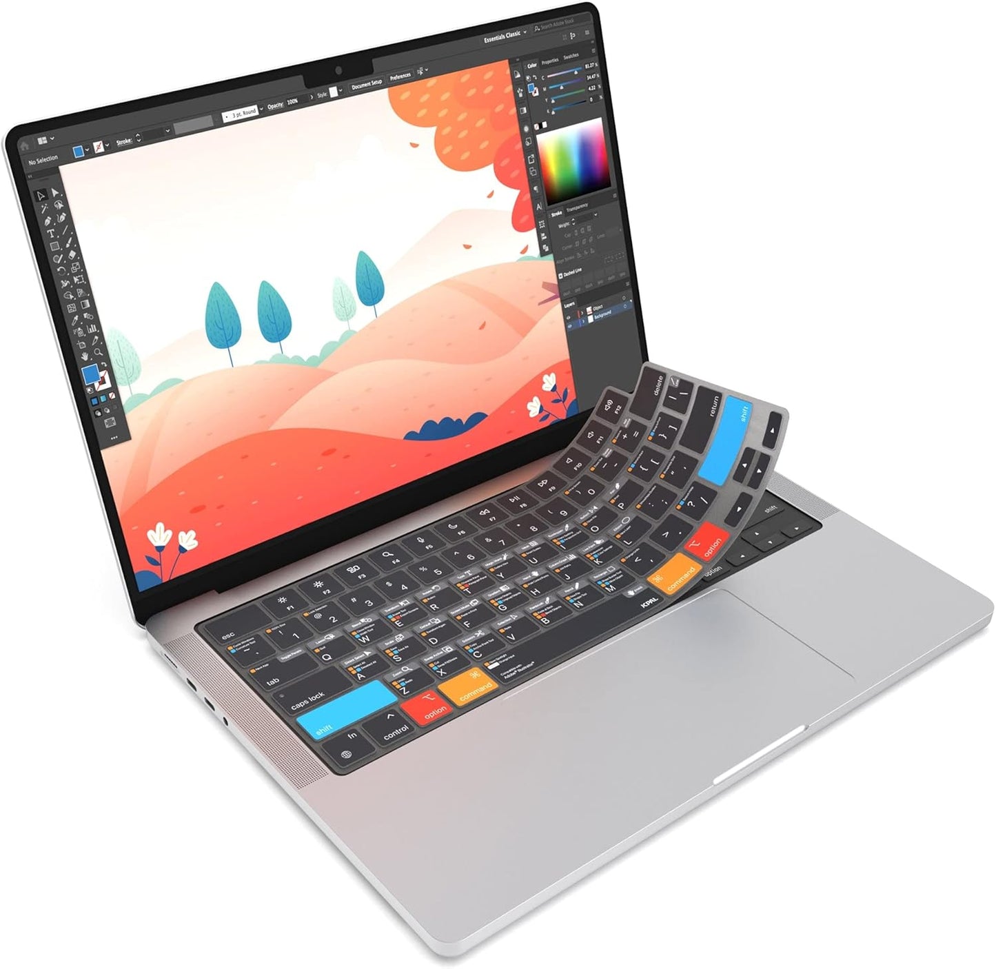 JCPal Adobe Illustrator Shortcut Guide Keyboard Cover for Apple MacBook Pro 14 inch and MacBook Pro 16 inch (M1-M4 Models) and MacBook Air 13 inch and MacBook Air 15 inch (M2-M4 Models) (US-Layout)