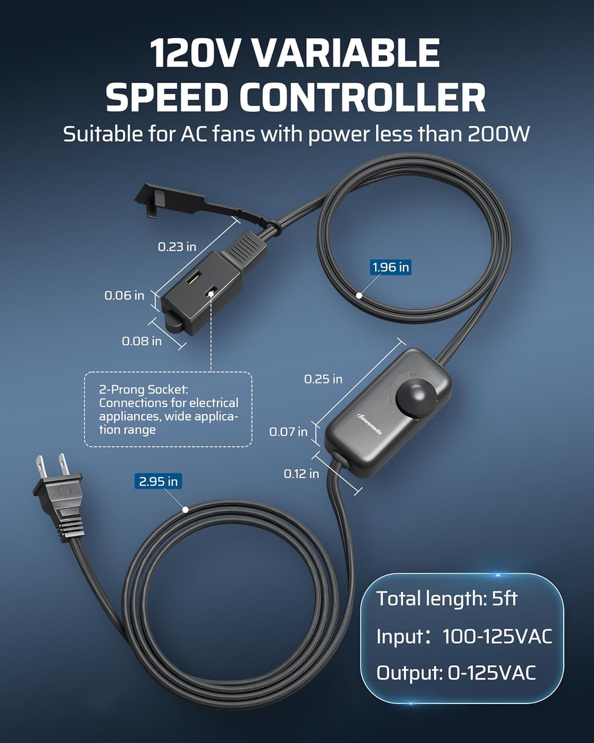 DEWENWILS 120V AC Quiet Muffin Fan, 80mm×25mm Waterproof Case Fan Cooling Fan with Speed Control, UL-Certified for DIY Cooling Exhaust Ventilation, Flame-Resistant, 2 Pack