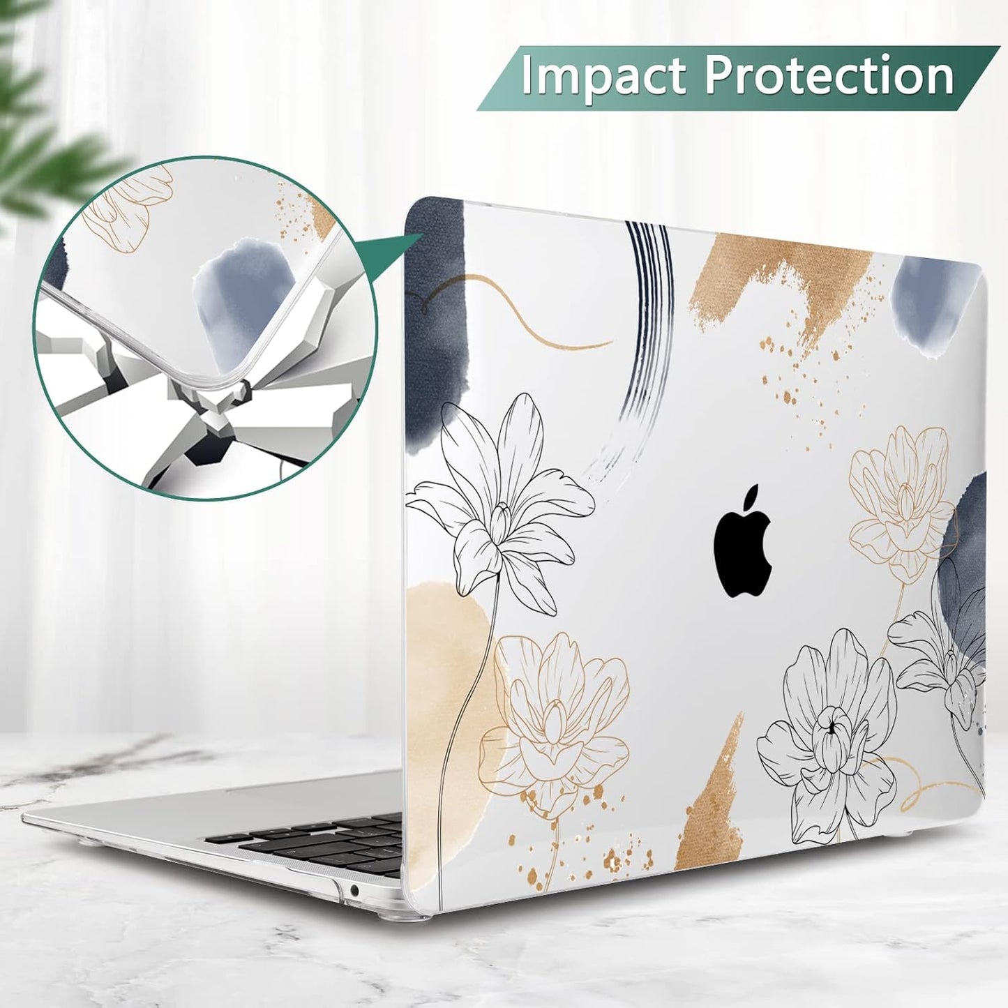 TWOLSKOO Compatible with MacBook Pro 13 inch Case 2022 2021 2020-2016 A2338 M2/M1 A2251 A2289 A2159 A1989 A1706, Plastic Hard Shell Cover & Keyboard Skin & Screen Protector, Florals X450