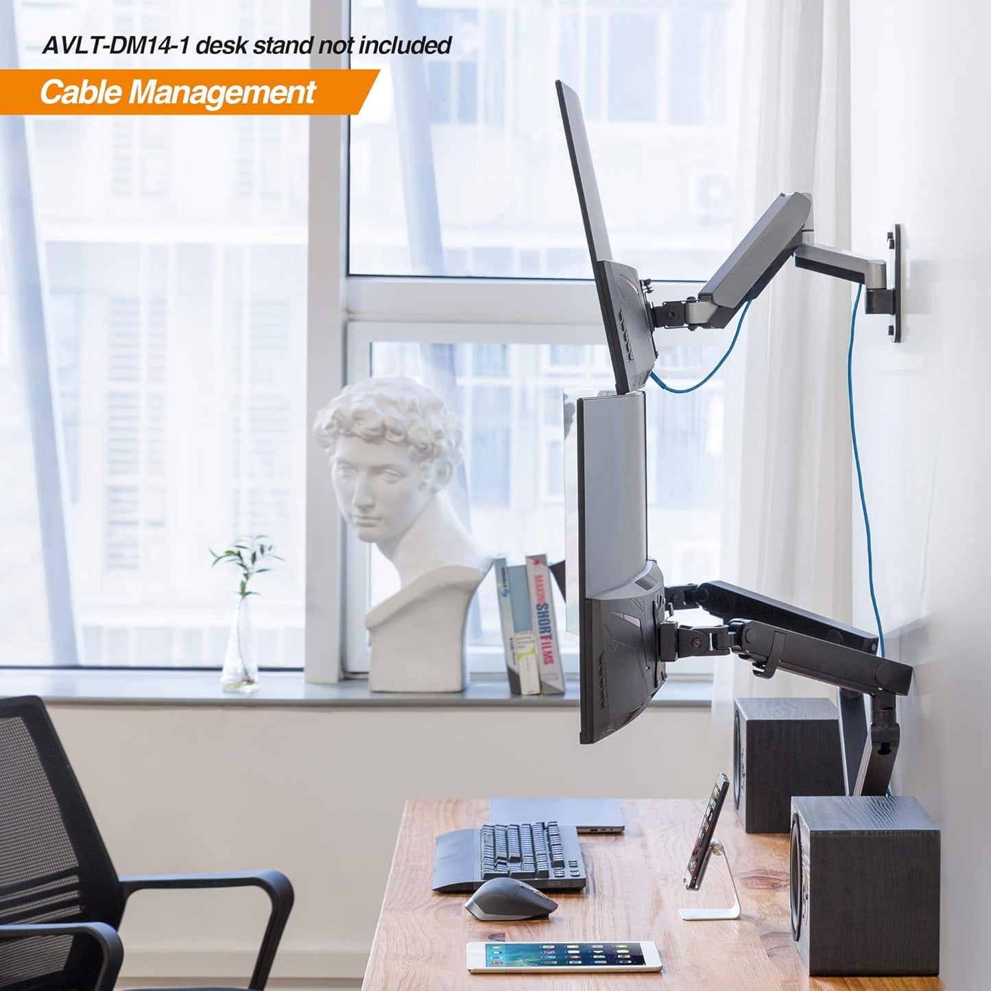 AVLT Single 13"-32" Monitor Wall Mount fits One Flat/Curved Computer Monitor Full Motion Height Swivel Tilt Rotation Adjustable Monitor Arm - VESA/Cable Management