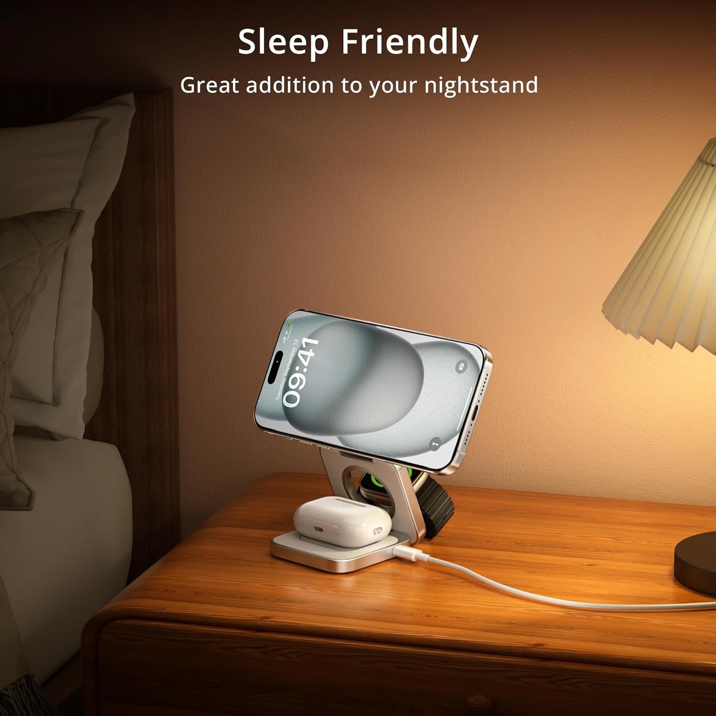 LULULOOK 3 in 1 Wireless Charger, Foldable Charging Station 15W Fast Mag-Safe Charger for Apple 15 14 13 12, 5W for Apple Watch, AirPods 3/2/Pro