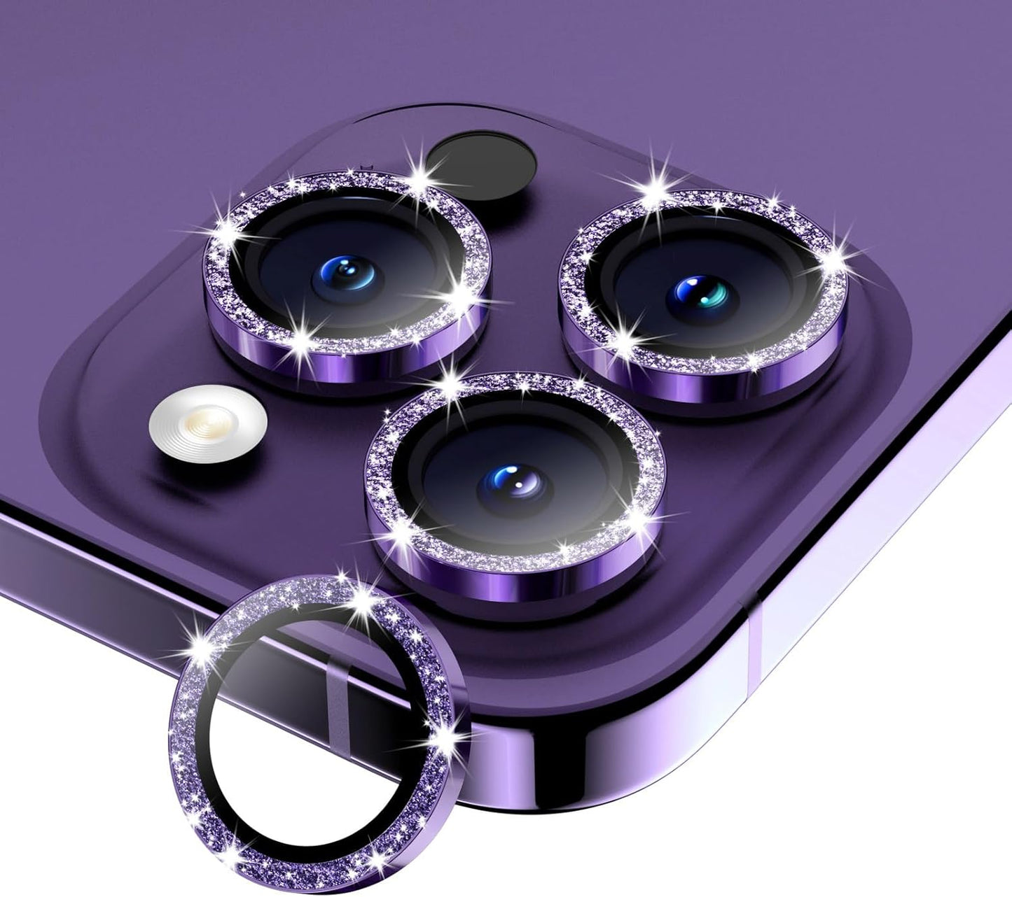 Camera Lens Protector for iPhone 16 Pro Max/16 Pro/15 Pro Max/15 Pro/14 Pro Max/14 Pro, Sapphire Glass Metal Individual Camera Cover Screen, Anti-drop, Case Friendly- Glitter Deep Purple